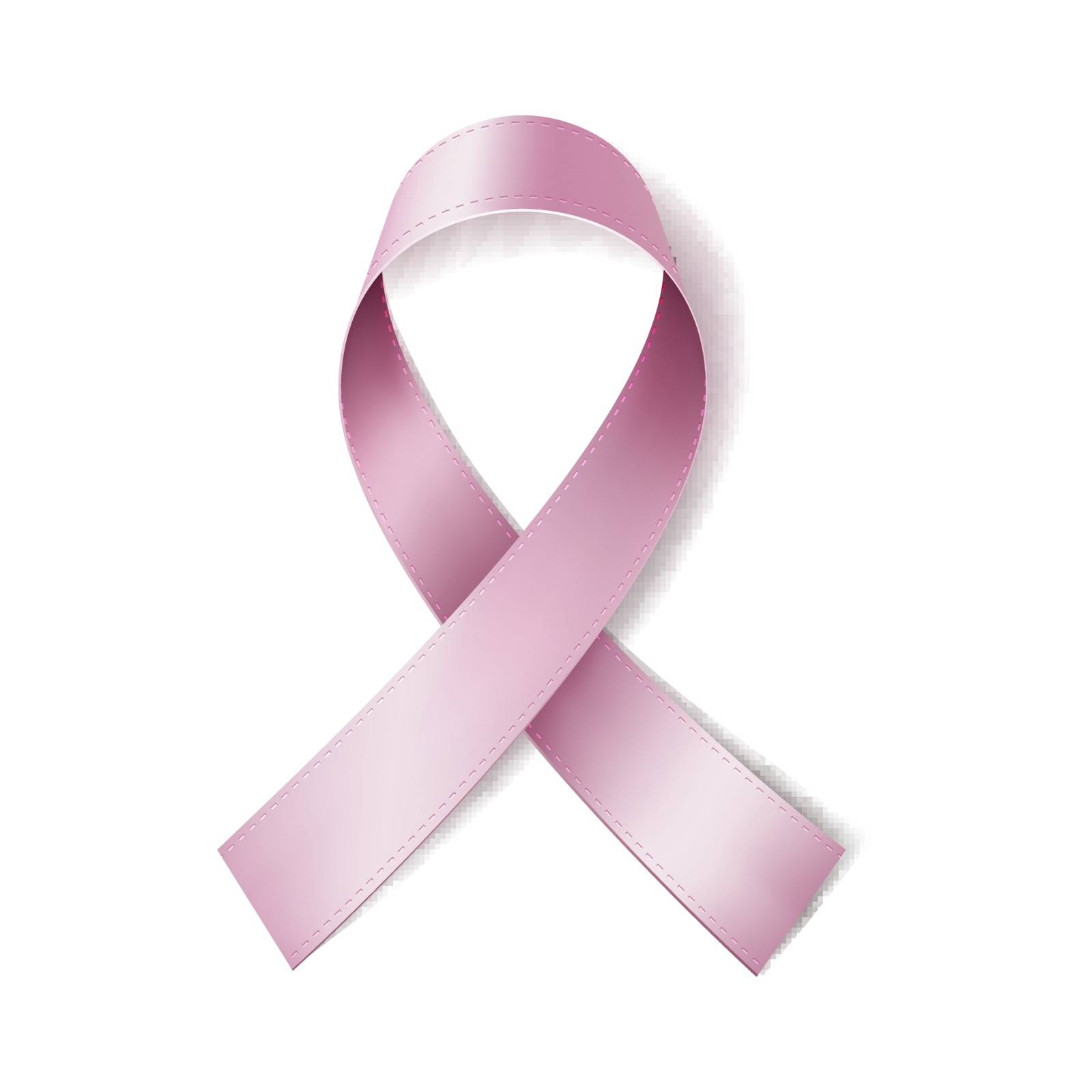 Realistic pink ribbon, isolated on white background. Breast cancer awareness symbol, Fight Against Cancer concept. Vector illustration, eps10.