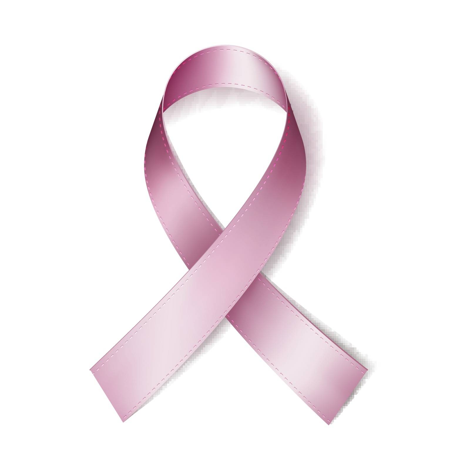 Realistic pink ribbon, isolated on white background. Breast cancer awareness symbol, Fight Against Cancer concept. Vector illustration, eps10.