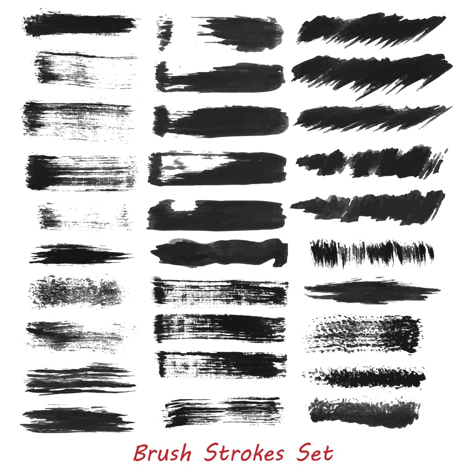 Grungy brush strokes set over white background. Hand drawn grunge. Elements for your work and design. Eps10