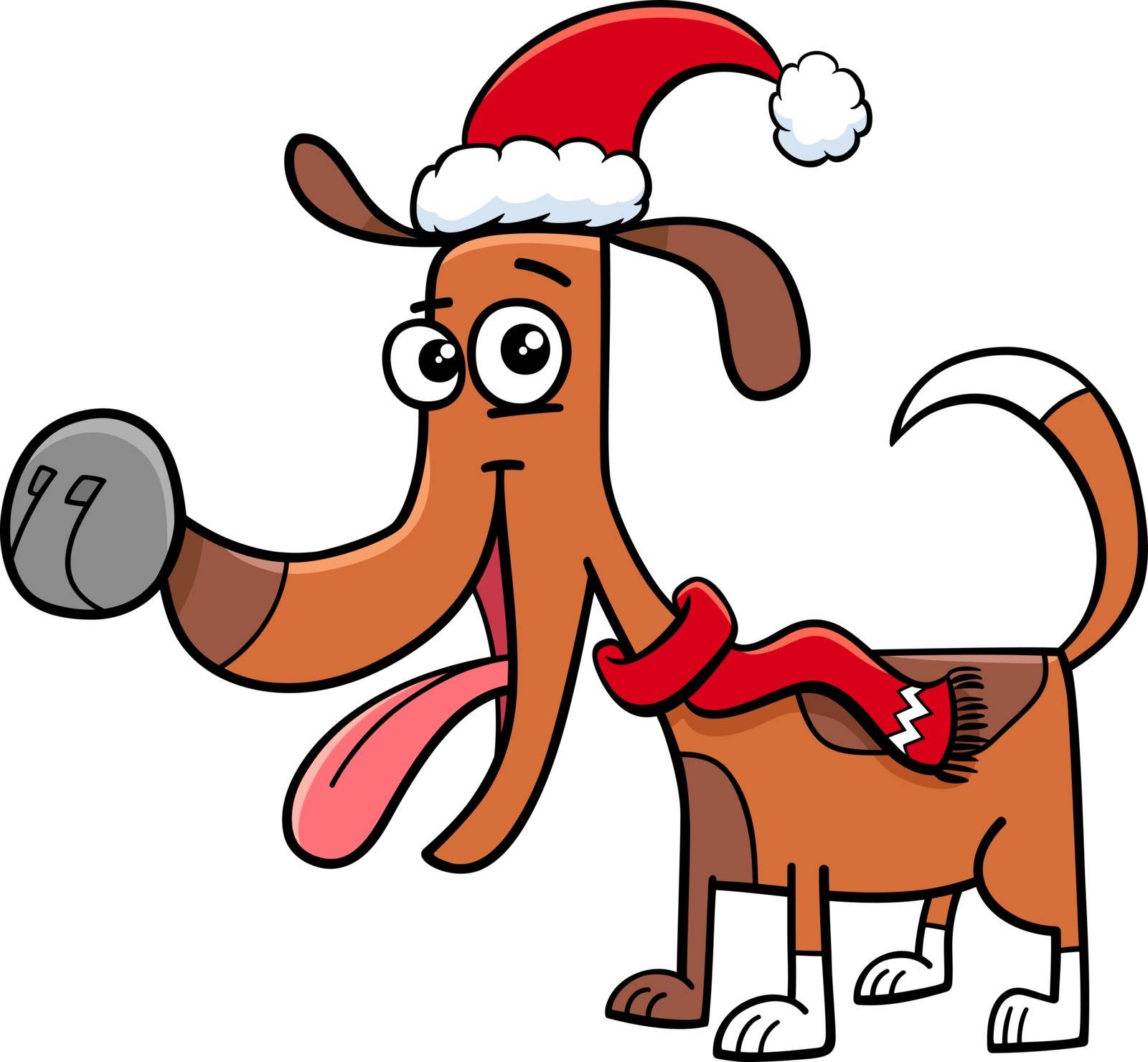 dog with scarf on Christmas cartoon by izakowski