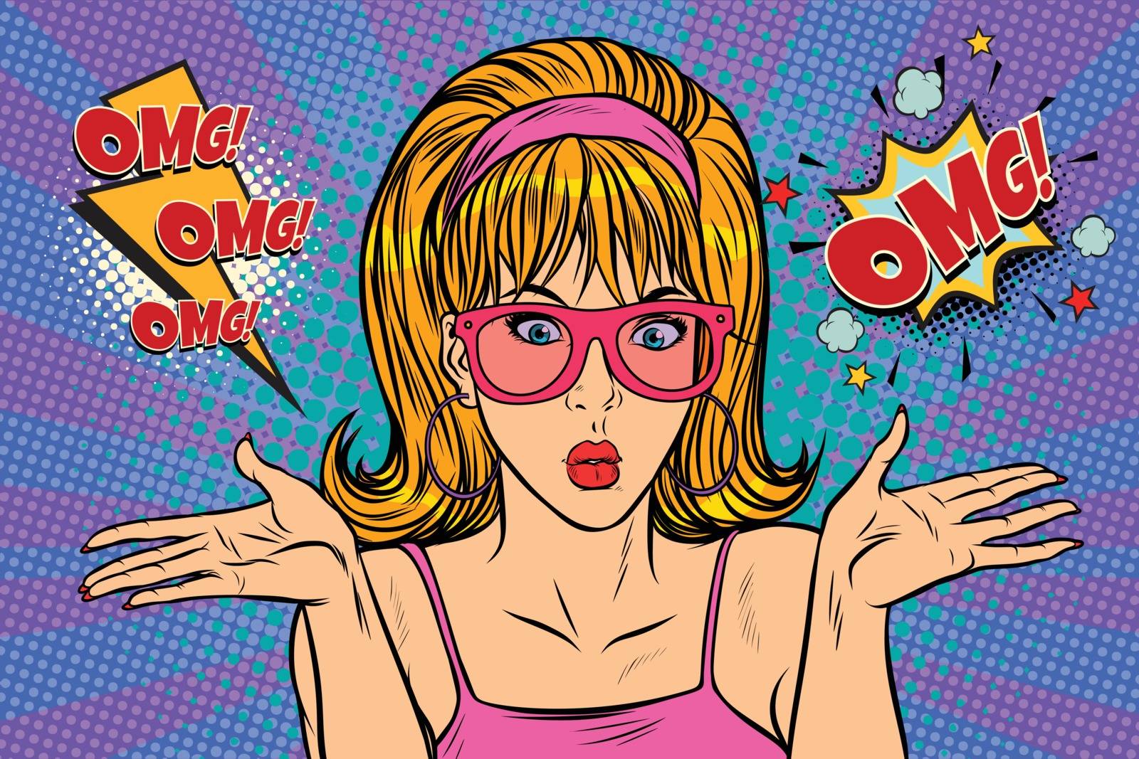 Confusion OMG glamour woman with glasses. Pop art retro vector illustration