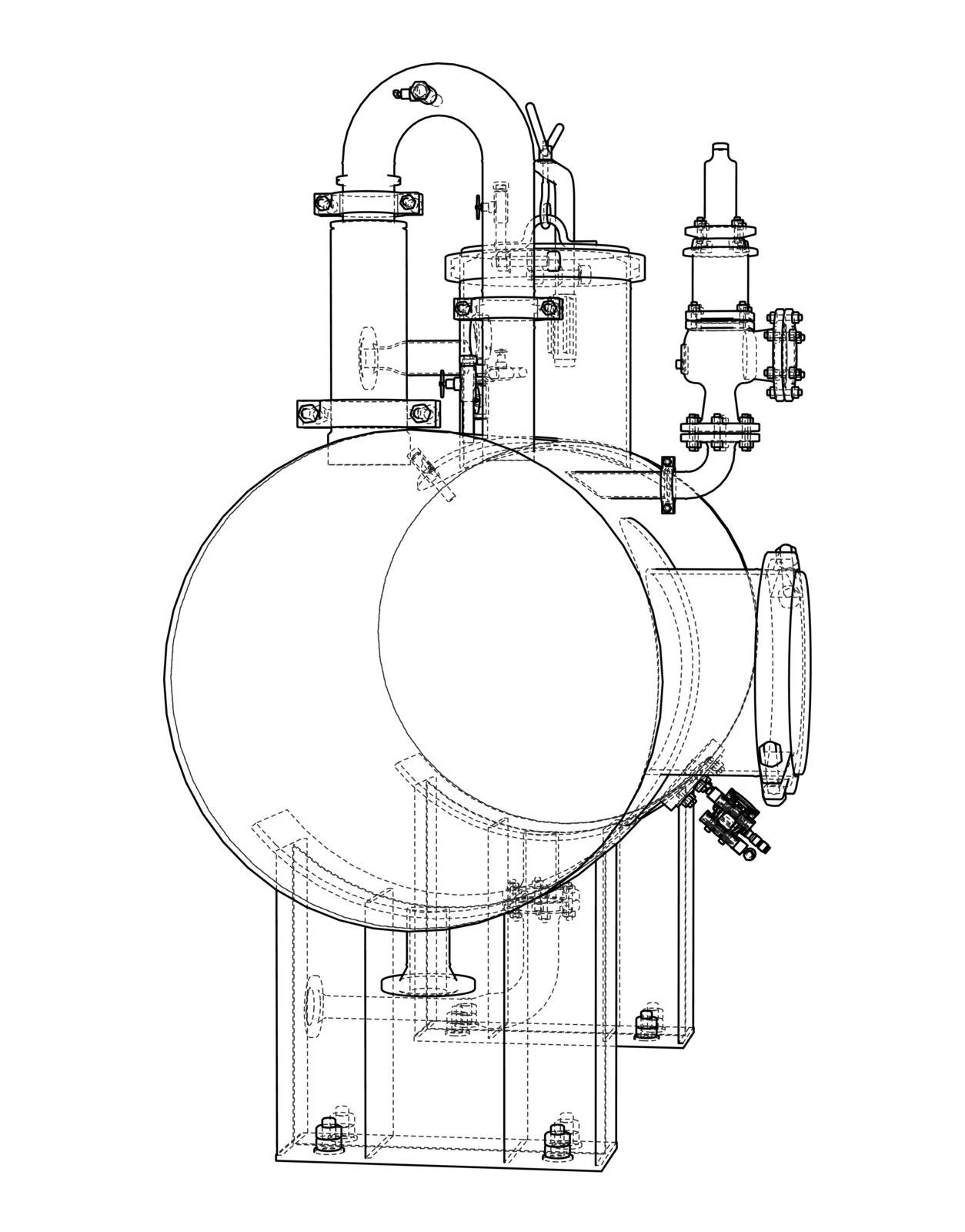 Sketch industrial equipment. EPS 10 vector format. Vector rendering of 3d