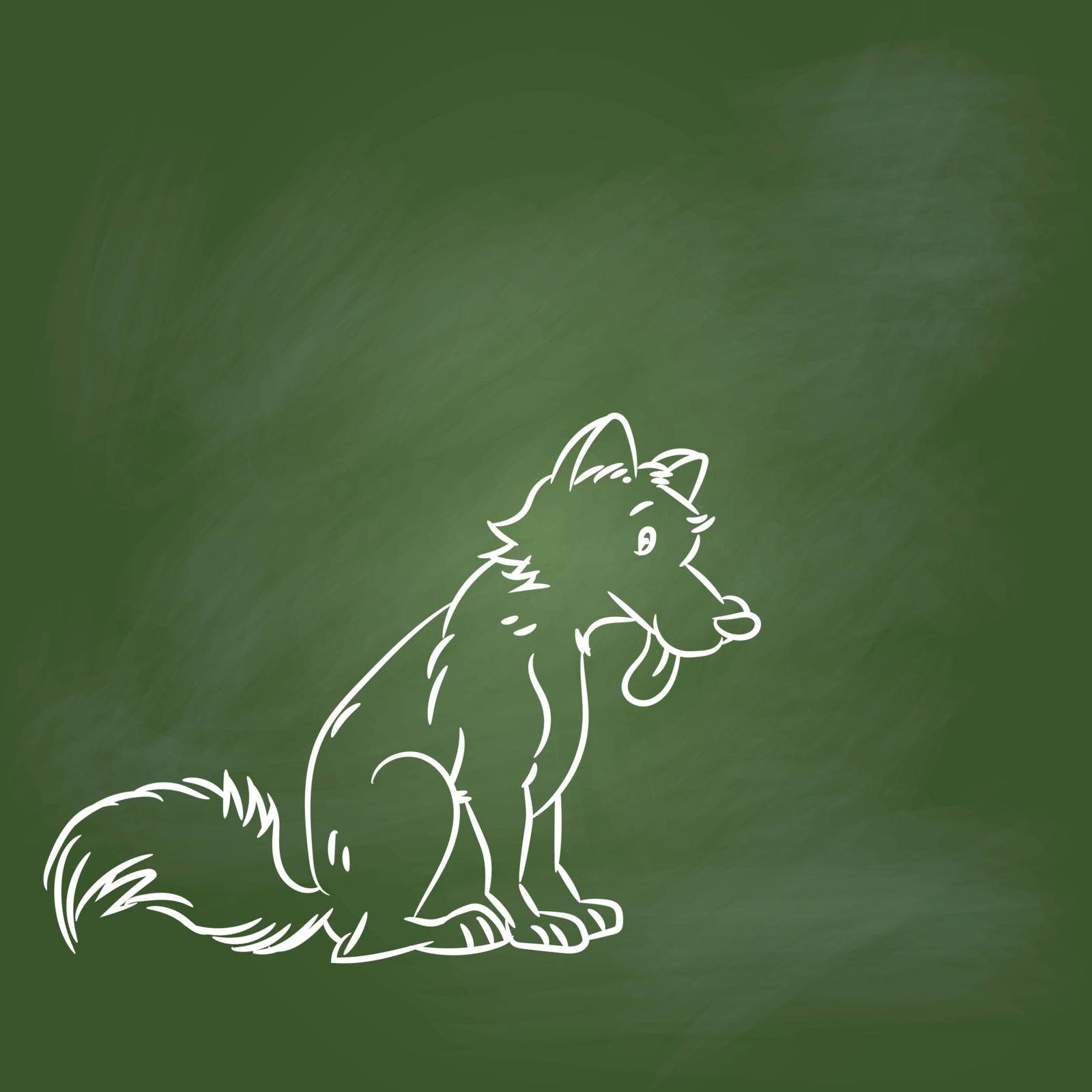 Hand drawing Dog Cartoon on textured green board. for Education Concept, Vector Illustration, drawing with chalk on greenboard.