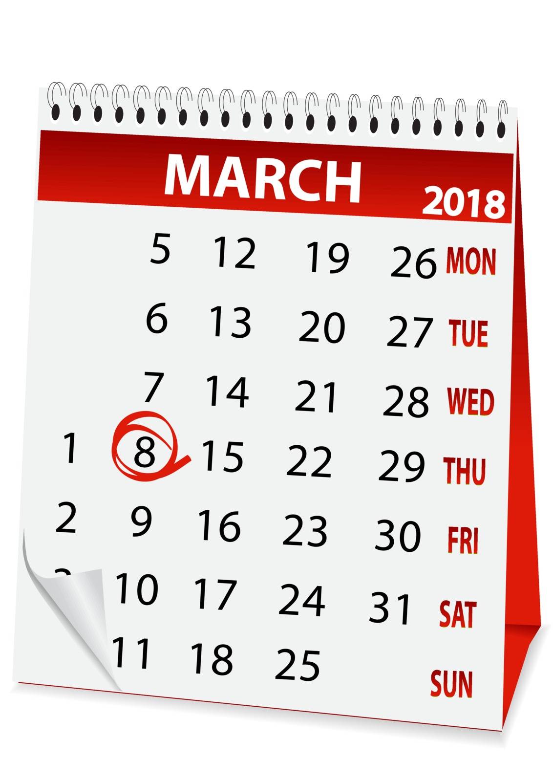icon in the form of a calendar for 8 March 2018