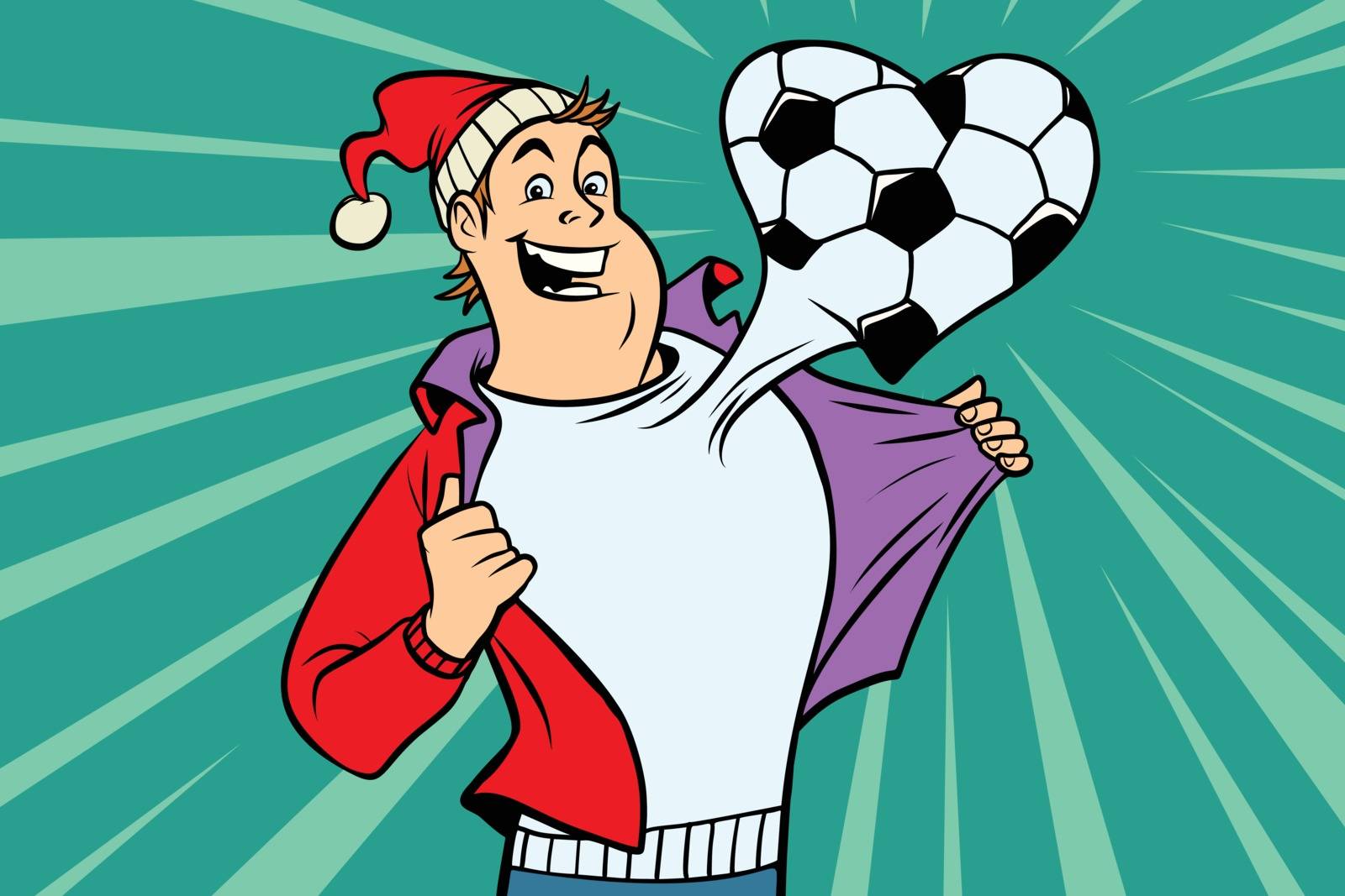 Sports fan loves football. Comic book cartoon pop art illustration retro vector