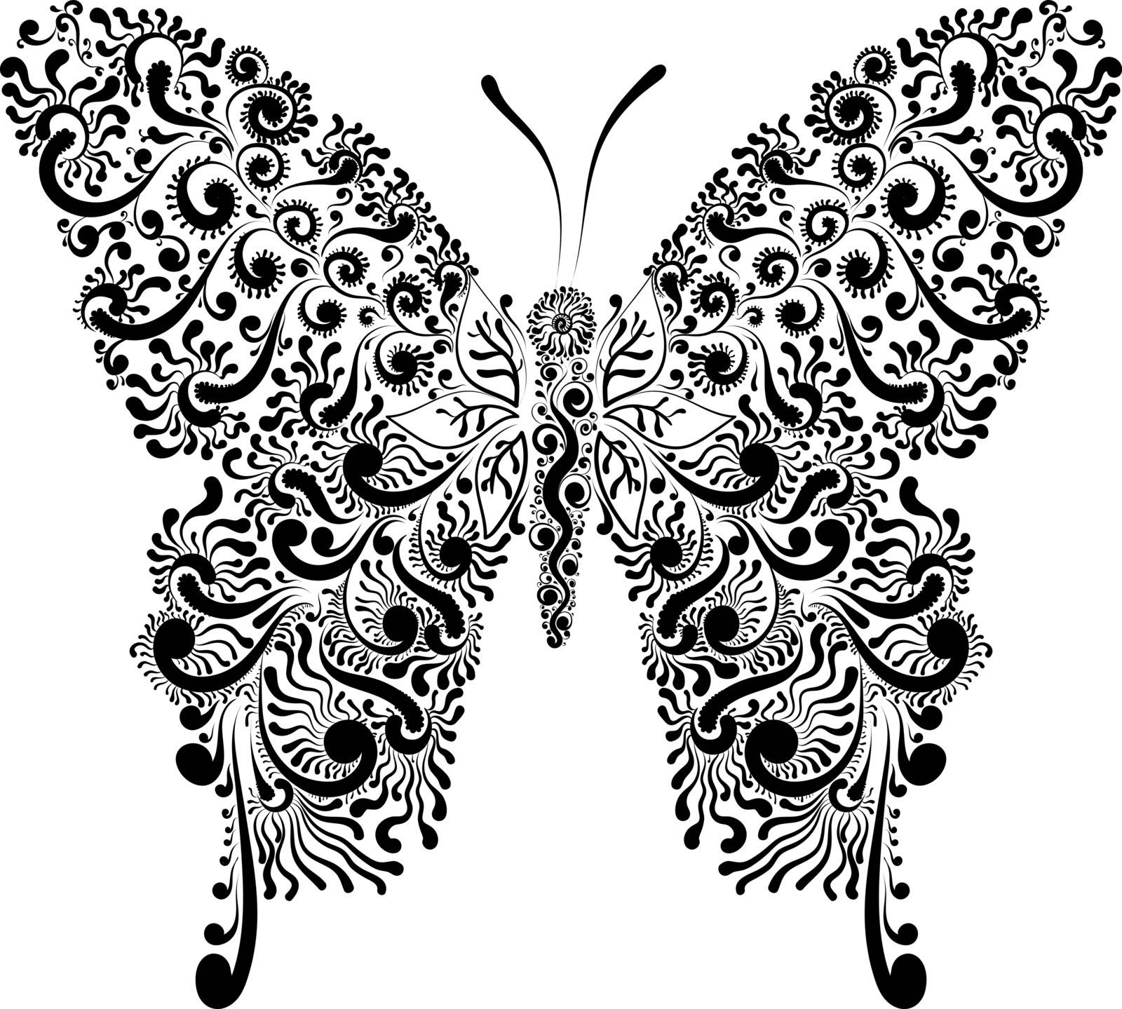 Beautiful decorative black and white fishnet butterfly, vector illustration