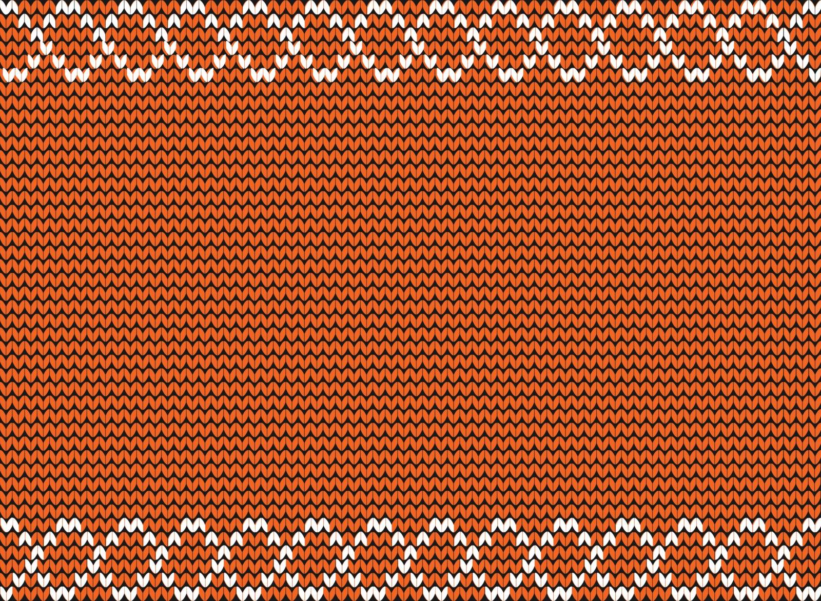 Orange autumn fabric template. Vector illustration of handmade knitted abstract background with space for text framed with white weavy pattern. 