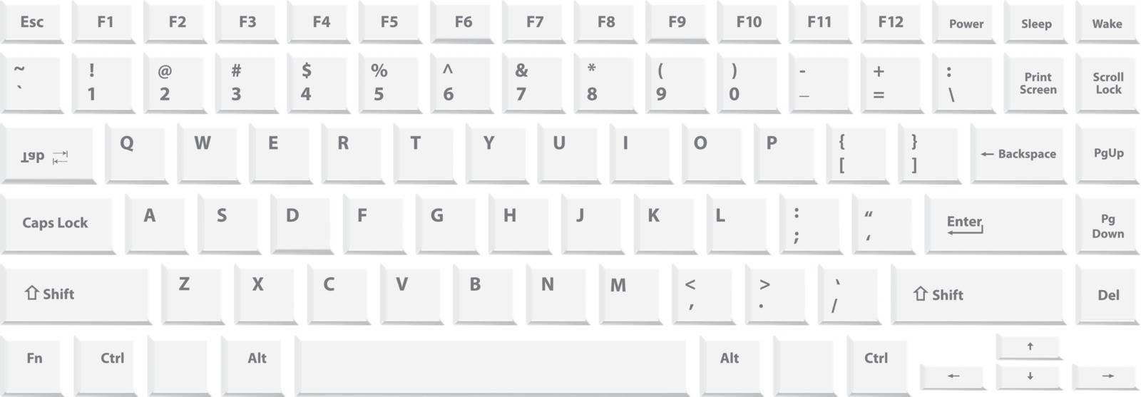 White keyboard for laptop or computer on white background. Vector illustration