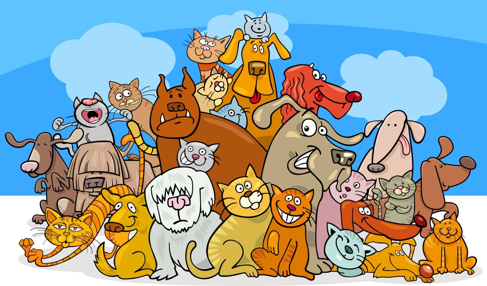 cartoon dog and cats characters by izakowski