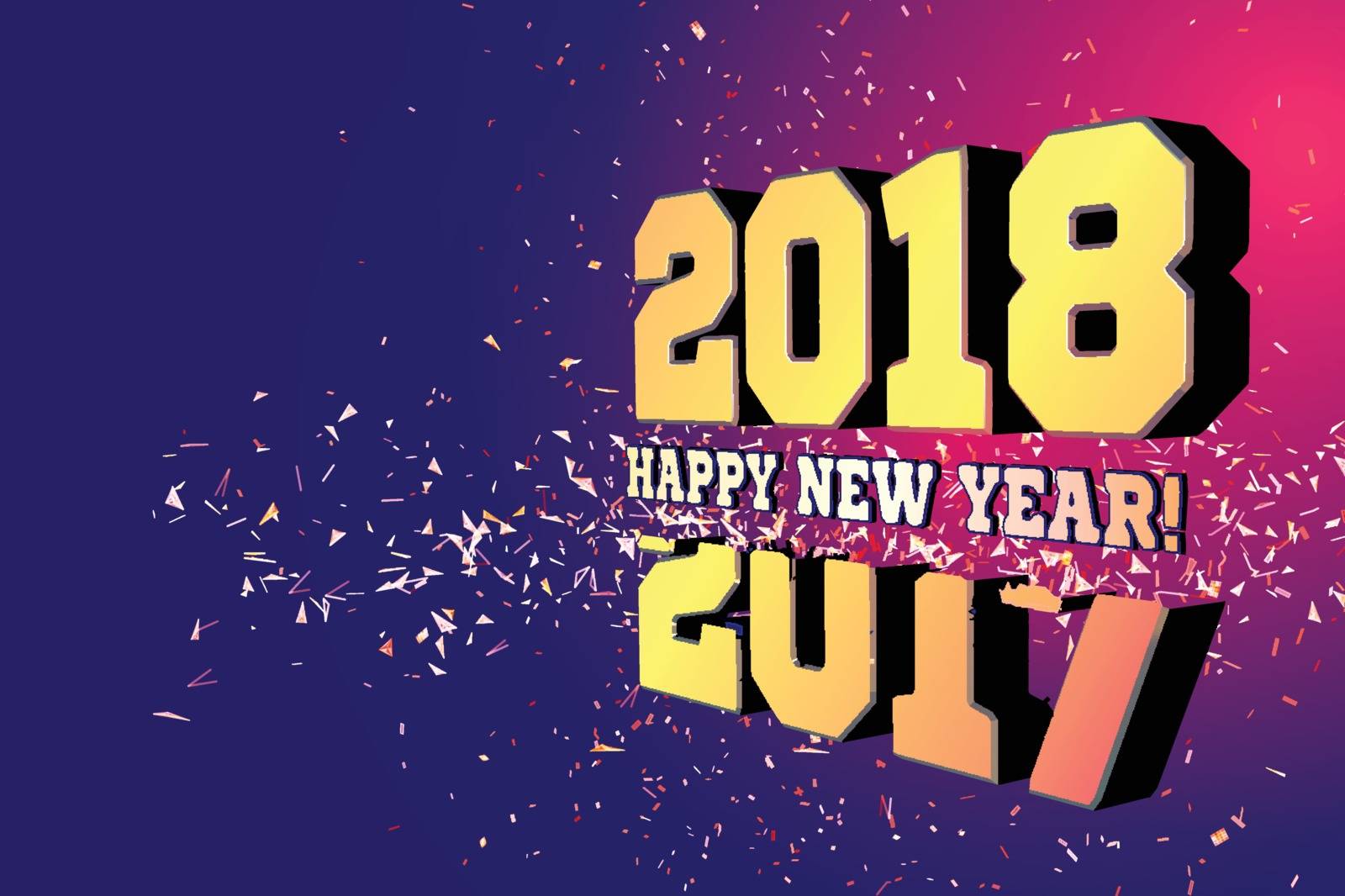 Congratulations on the New Year 2018, which goes after 2017. Vector New Year's numbers with particles flying away from the explosion. by sermax55