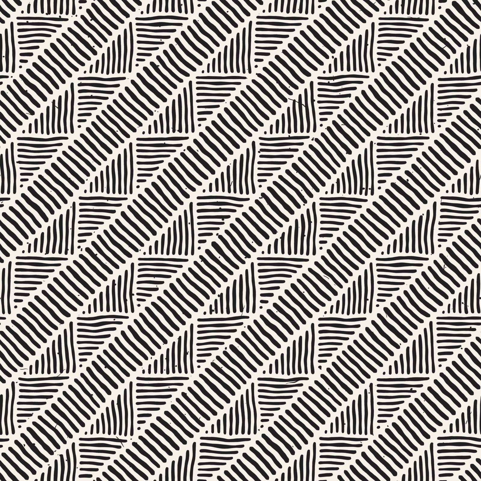 Hand drawn style ethnic seamless pattern. Abstract geometric tiling background in black and white. by Samolevsky