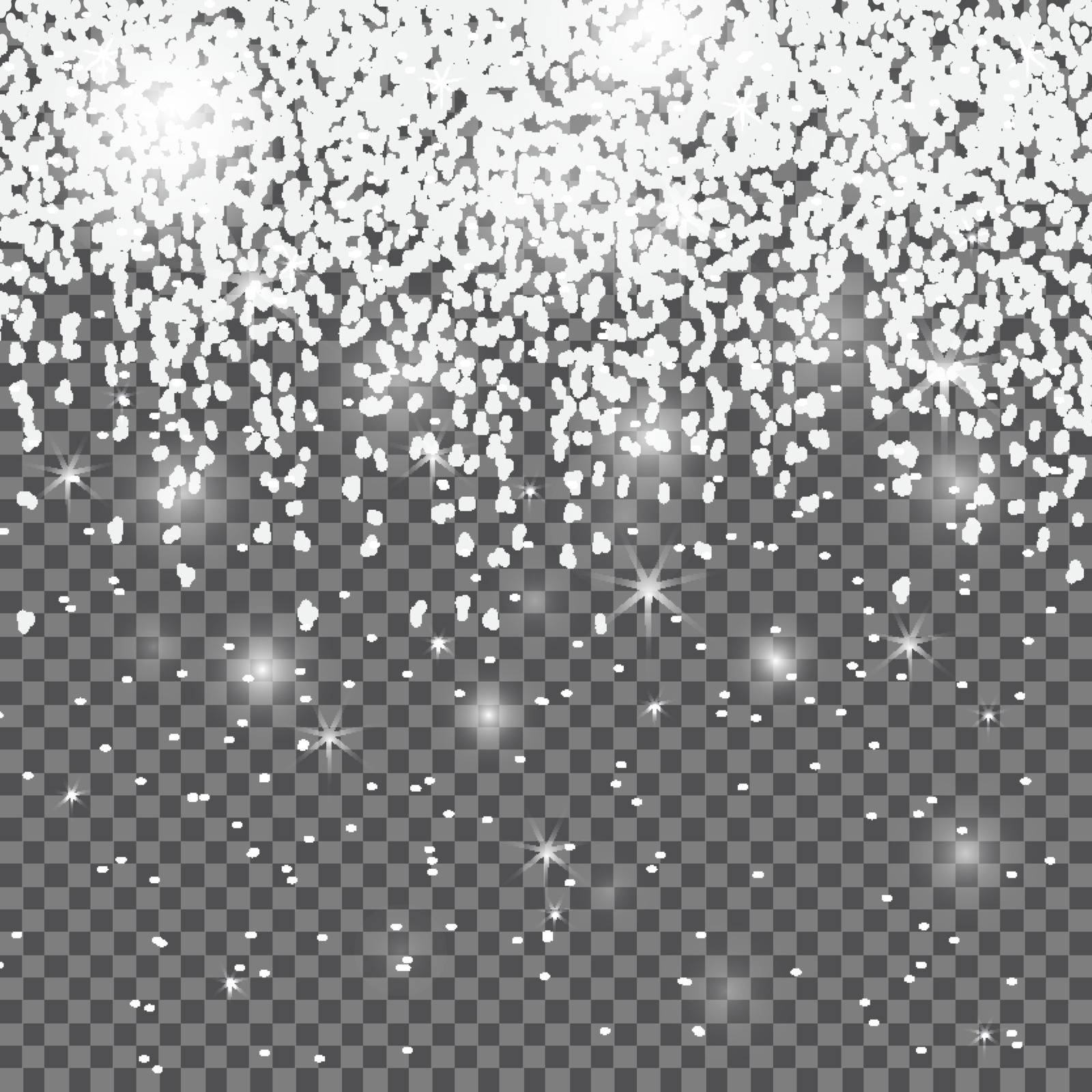 Falling snow backdrop on transparent background. Vector illustration.