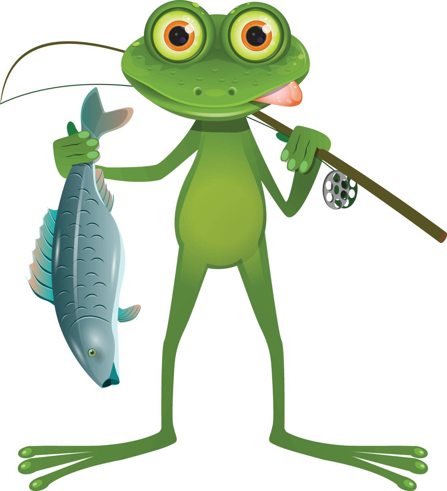 Illustration Goggle-eyed Frog Fisherman on a White Background
