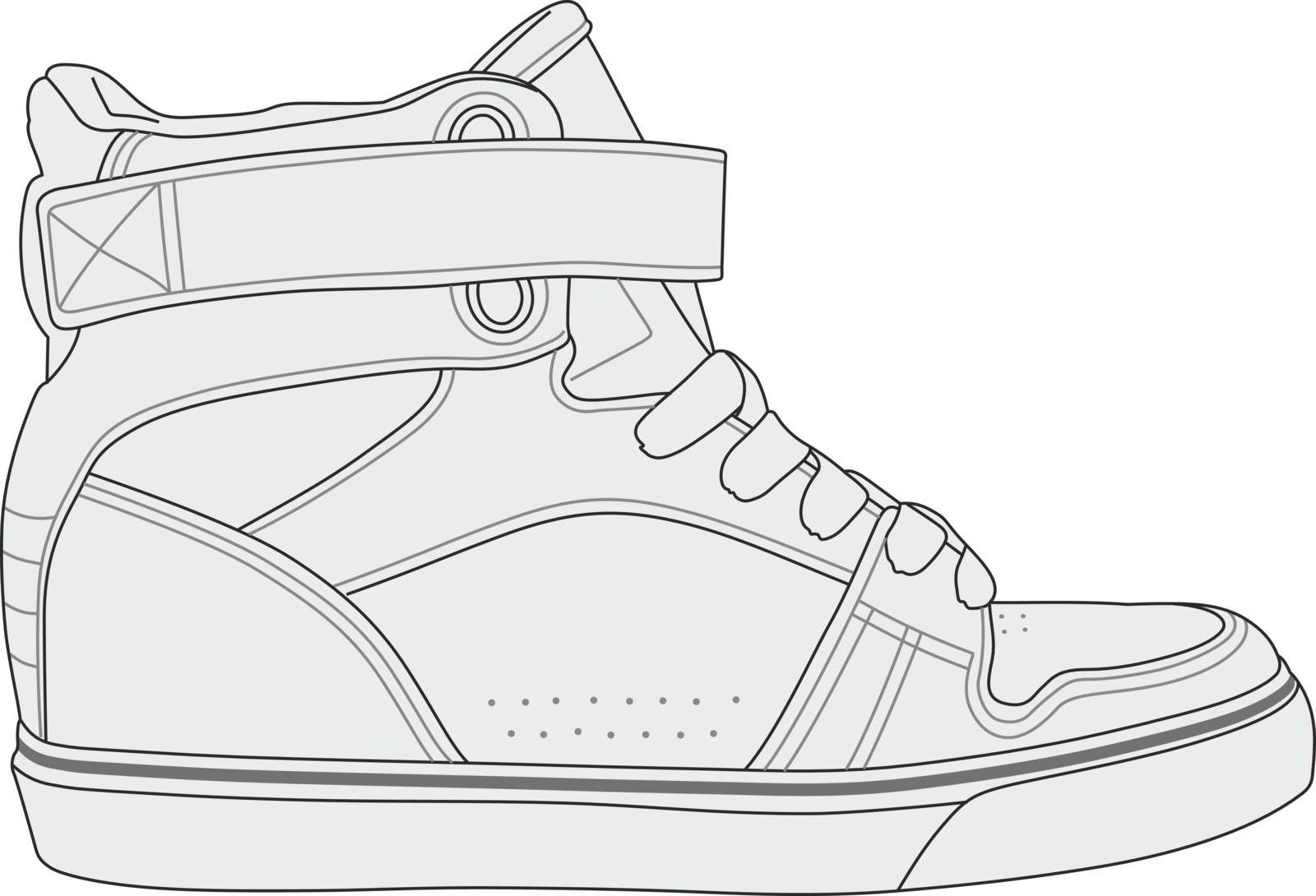 Simple black and white vector illustration of modern stylish sneakers