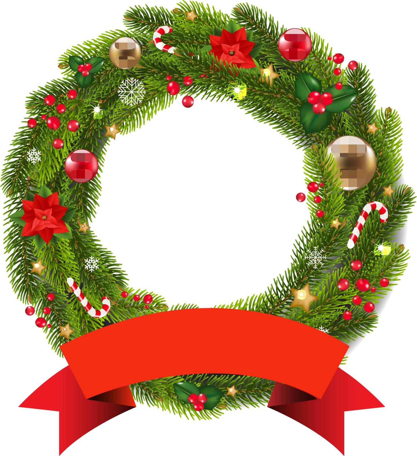 Wreath With Ribbon With Gradient Mesh, Vector Illustration