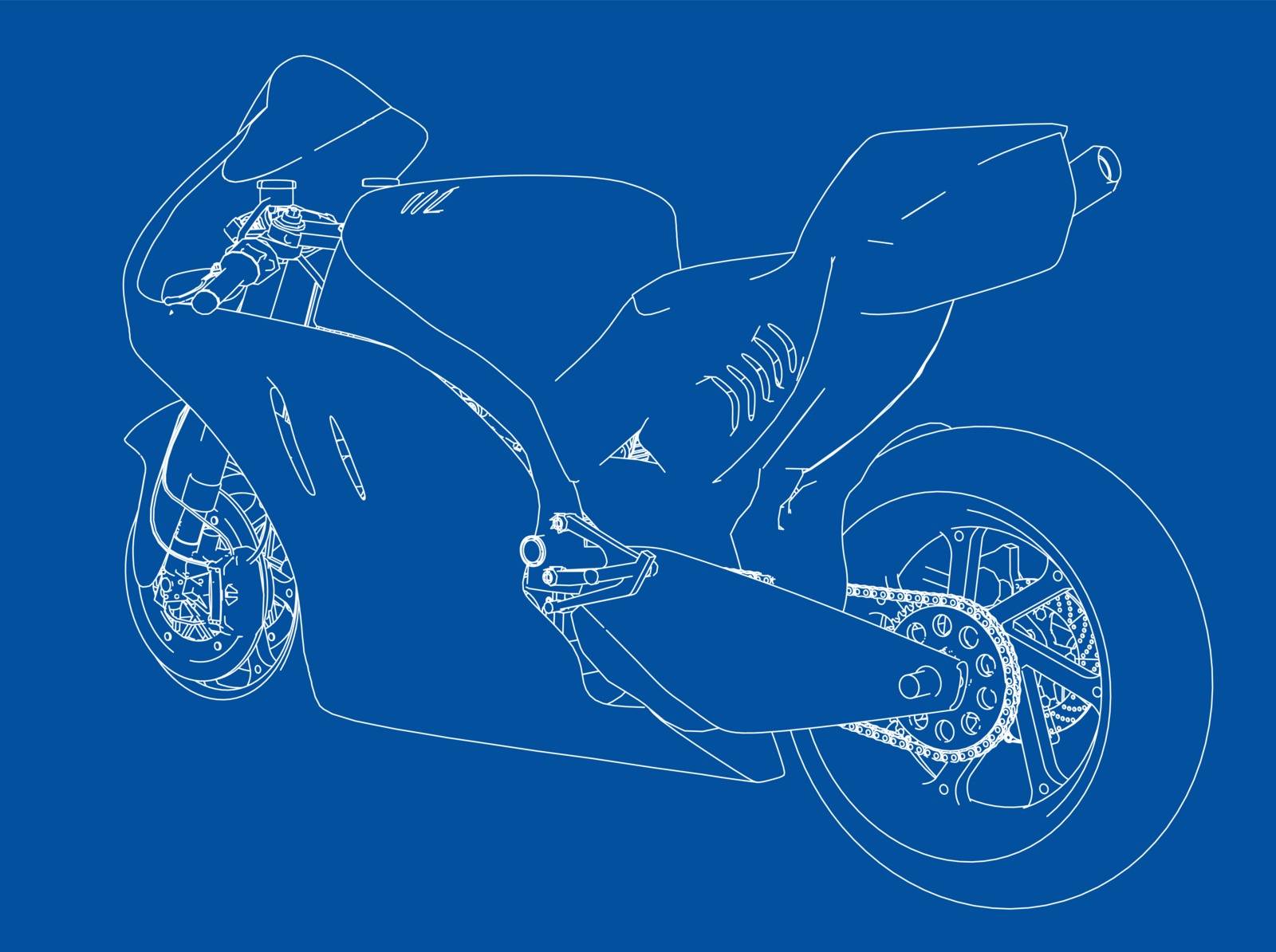 Motorcycle sketch. Vector rendering of 3d. The layers of visible and invisible lines are separated