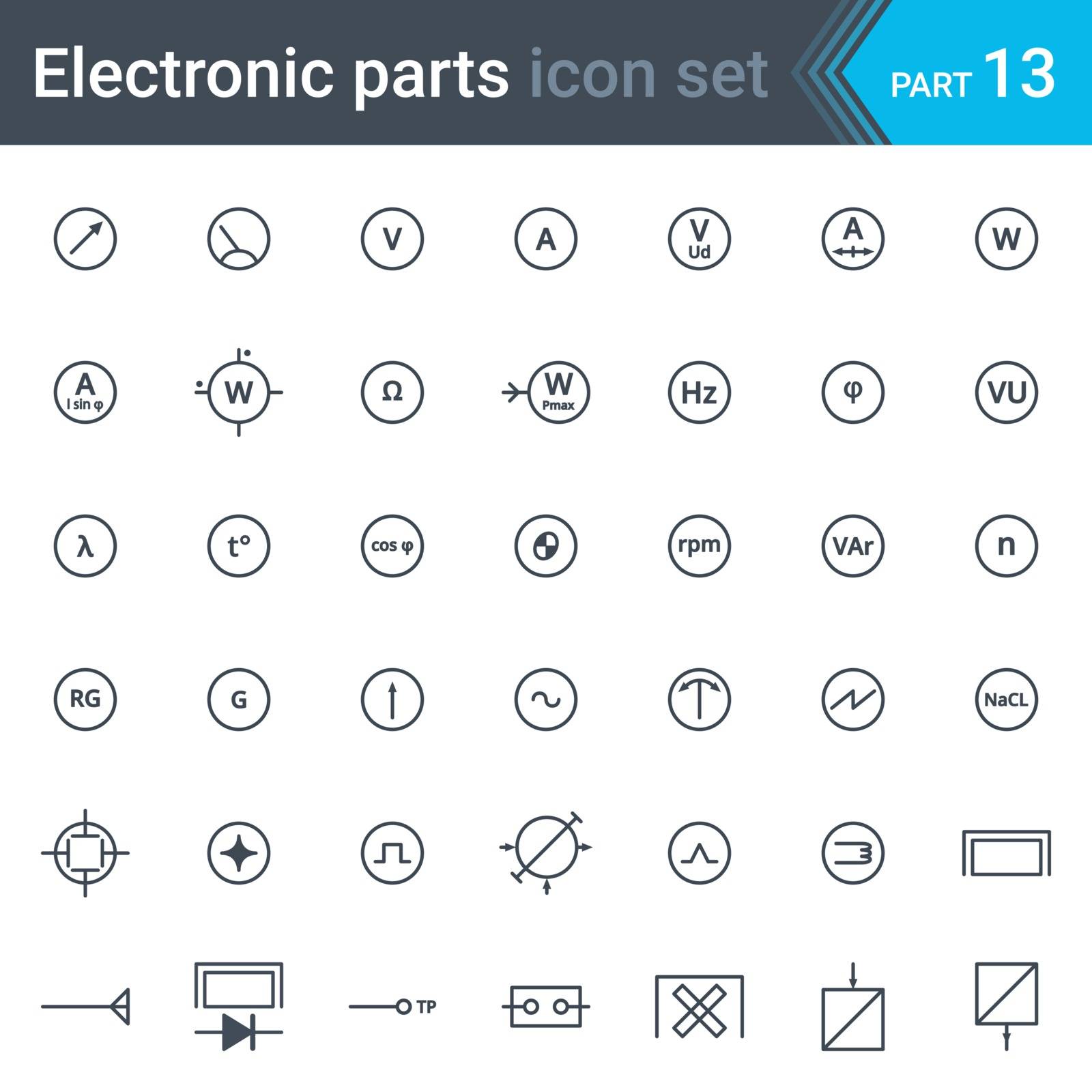 Complete vector set of electric and electronic circuit diagram symbols and elements - electrical instrumentation, meters and recorders