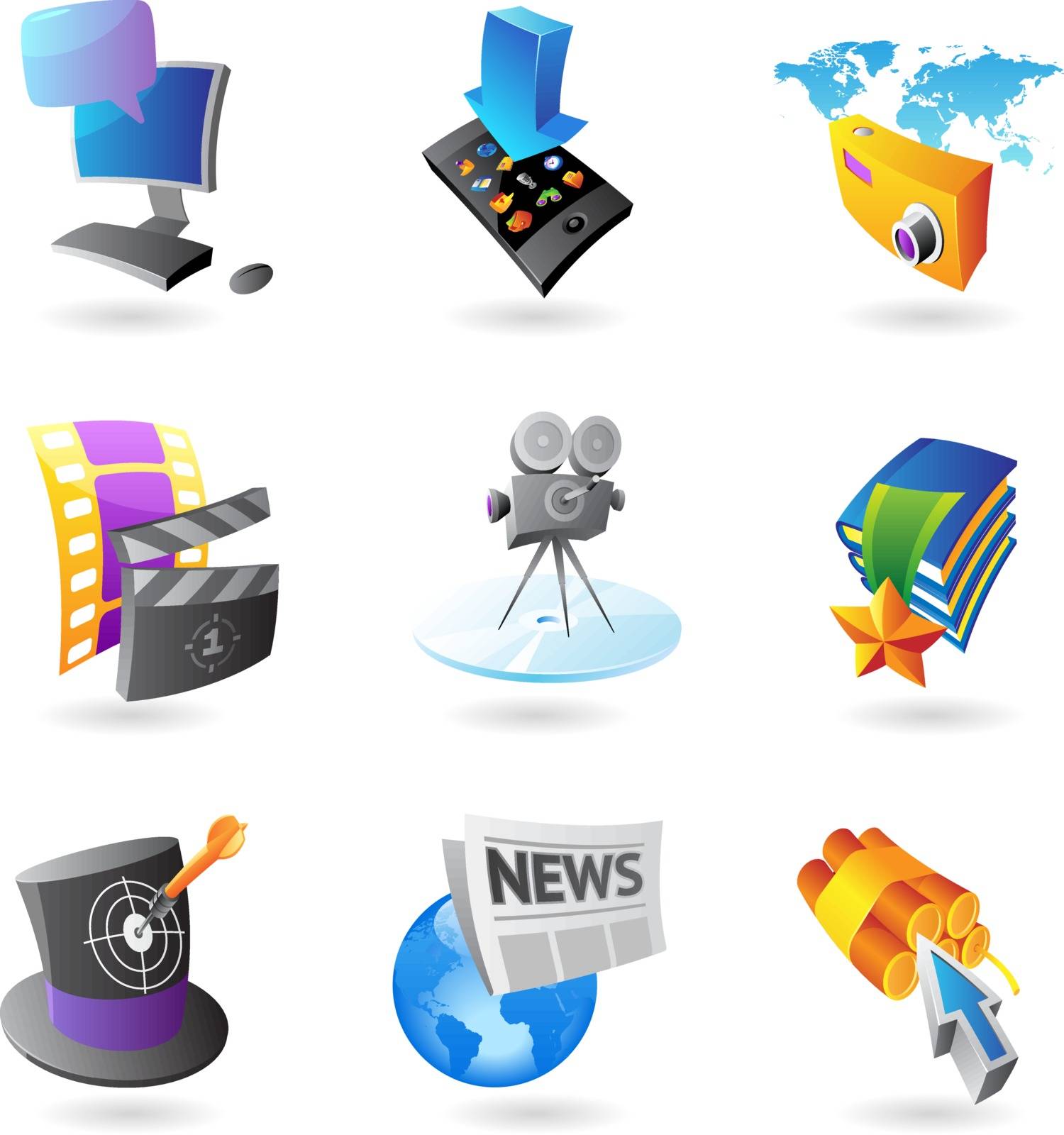 Icons for media, information and entertainment.  Vector illustration.