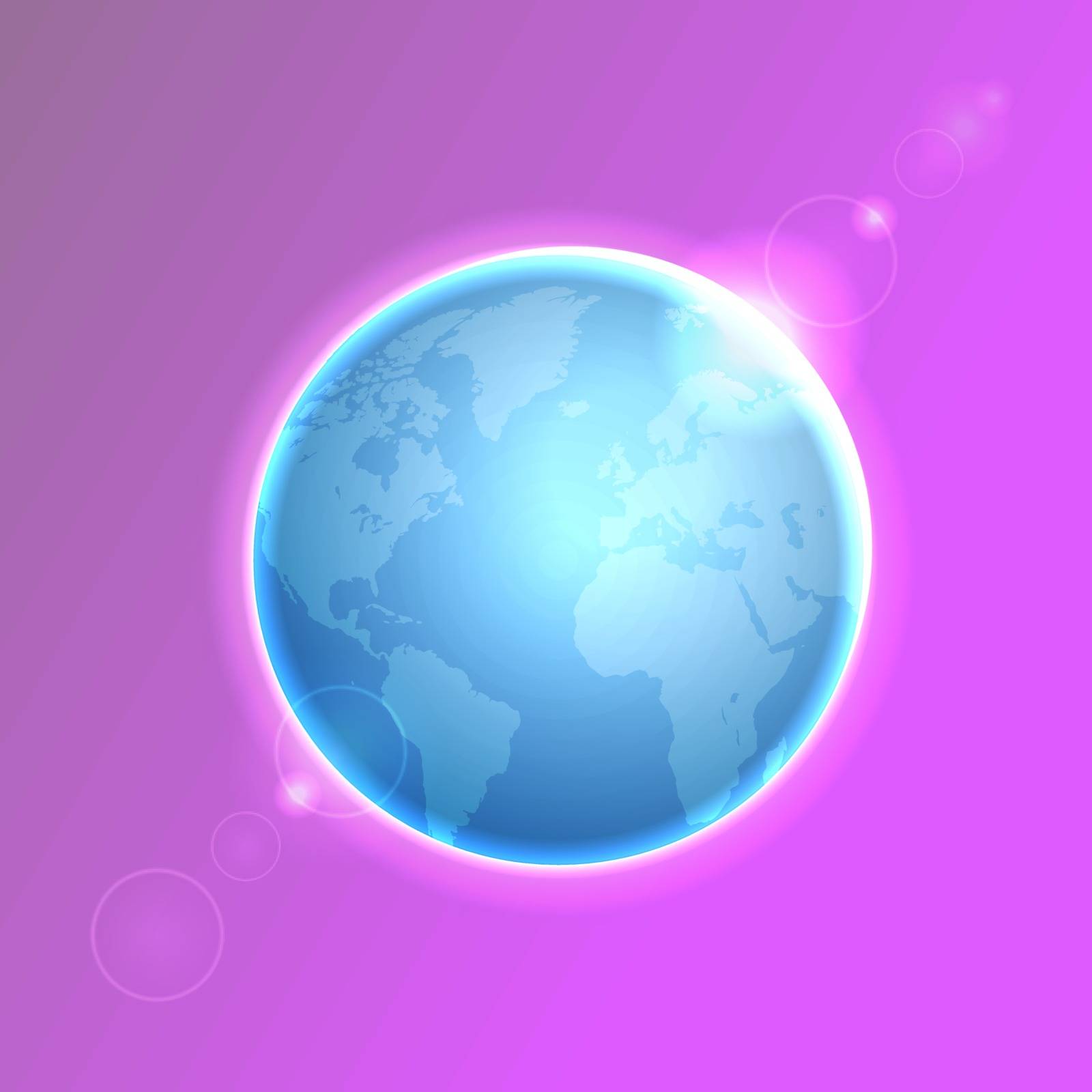 Planet Earth on colorful defocused lights bokeh background. Vector illustration.