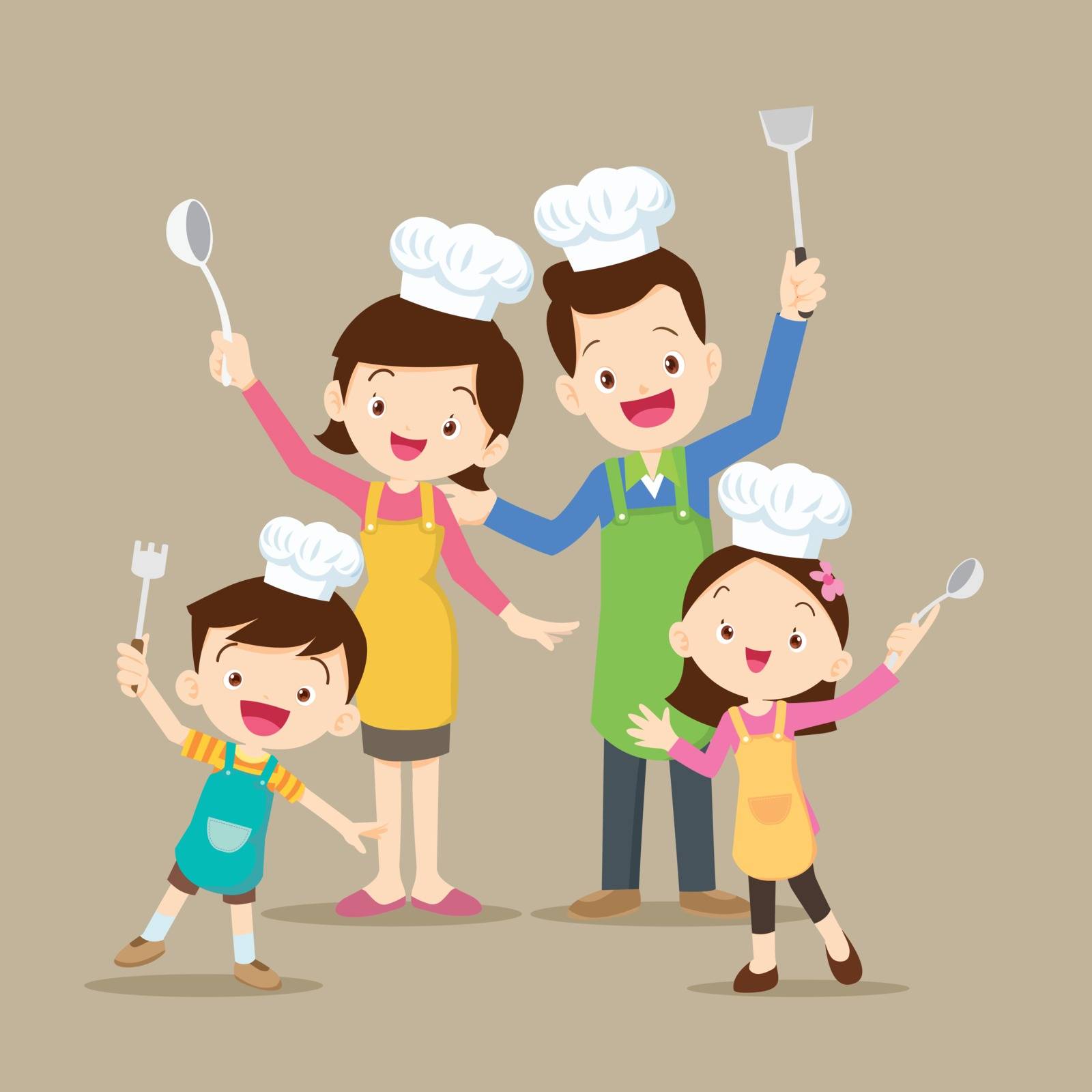 Cute family cooking by niwat_s@hotmail.com