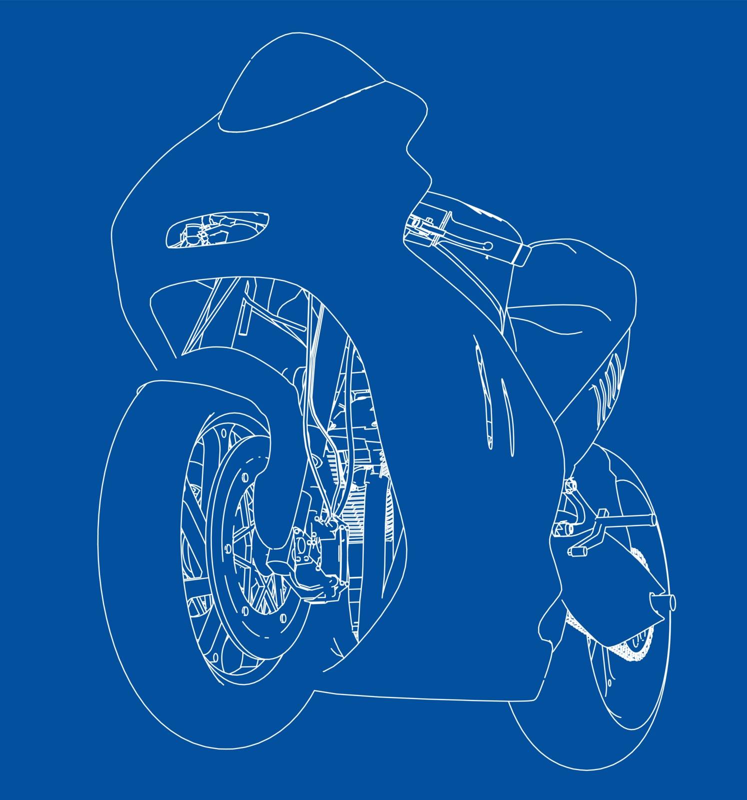 Motorcycle sketch. Vector rendering of 3d. The layers of visible and invisible lines are separated