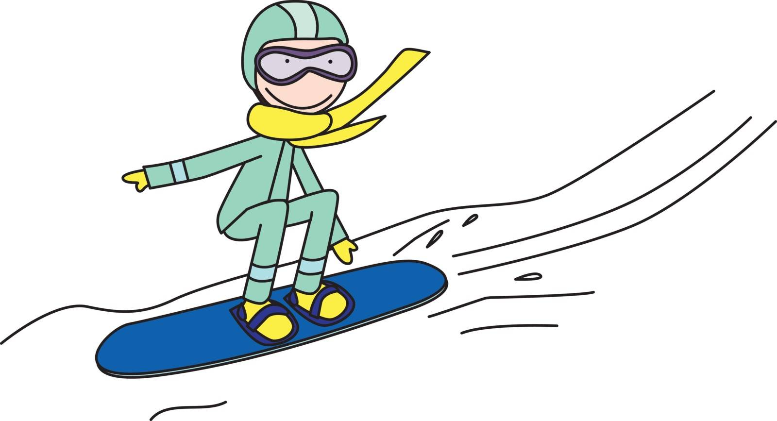 Illustration of happy kid snowboarding