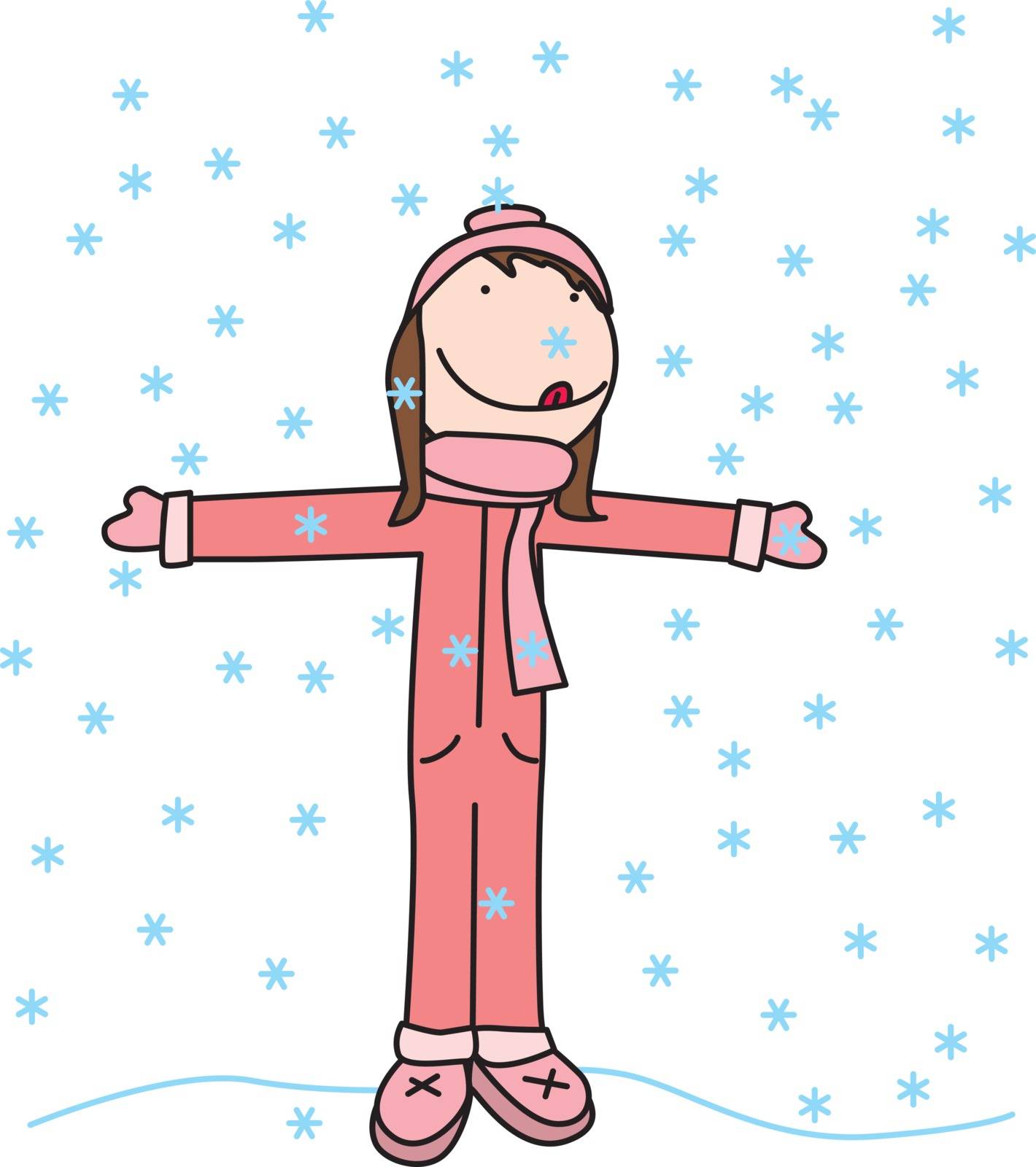 Illustration of happy girl catching snowflakes