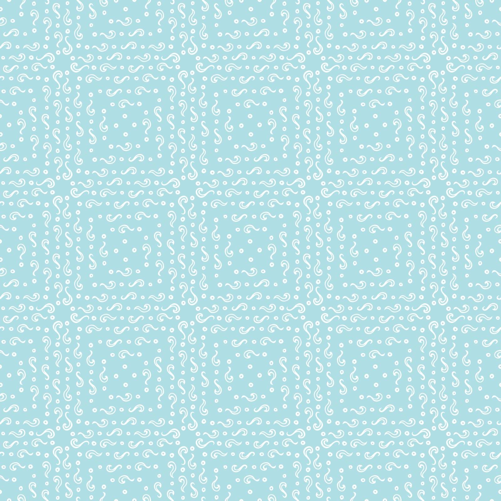 Seamless illustrated pattern made of abstract white elements on turquoise