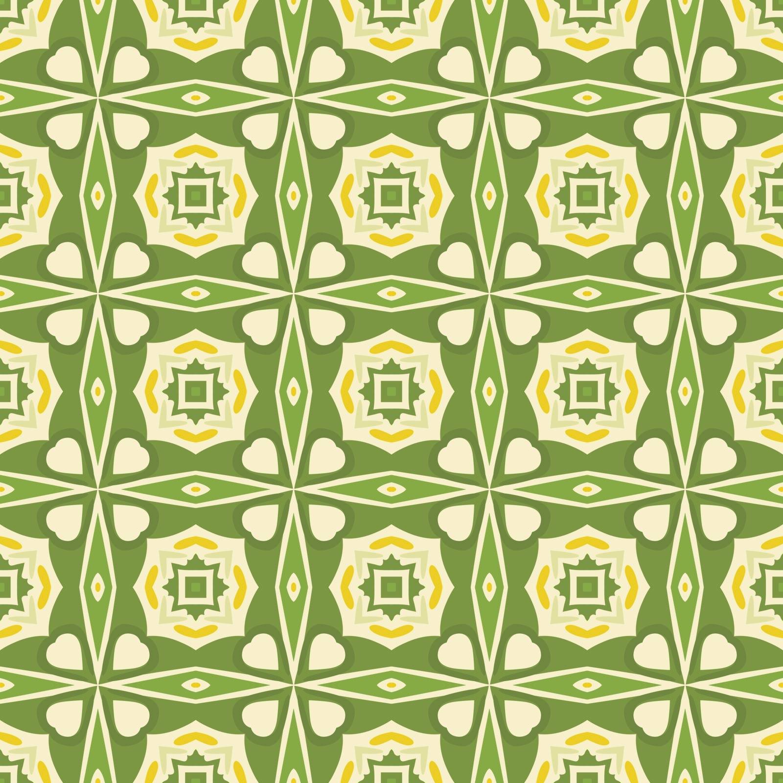 Seamless illustrated pattern made of abstract elements in beige, yellow and green