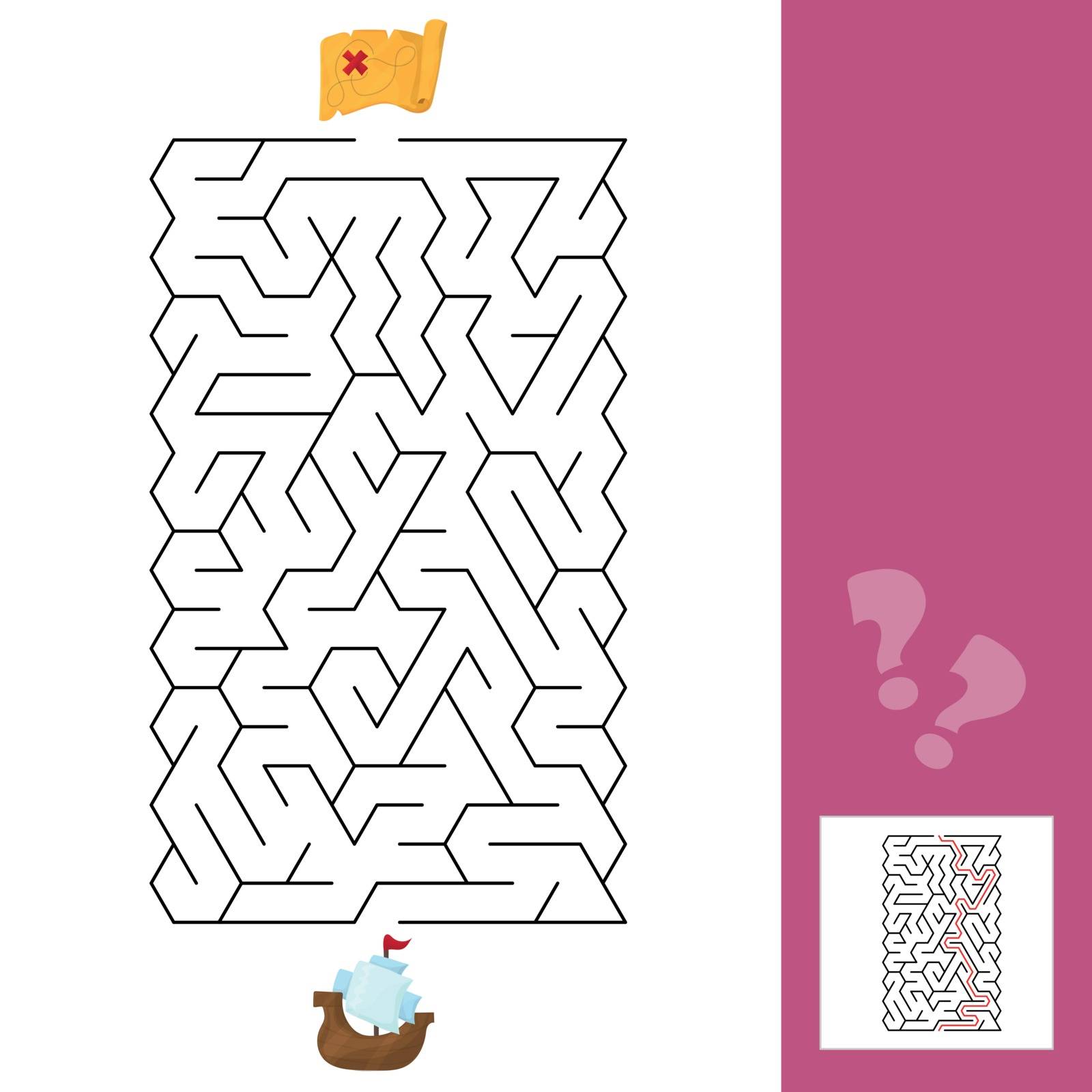 Maze. The ship - Children s game labyrinth. Kids puzzle with answer. Vector illustration