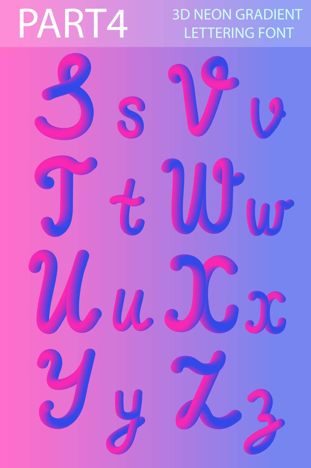 Neon 3D Typeset with Rounded Shapes. Tube Hand-Drawn Lettering. Font Set of Painted Letters. Night Glow Effect or liquid. Trendy alphabet Latin letters from A to Z. Vector illustration