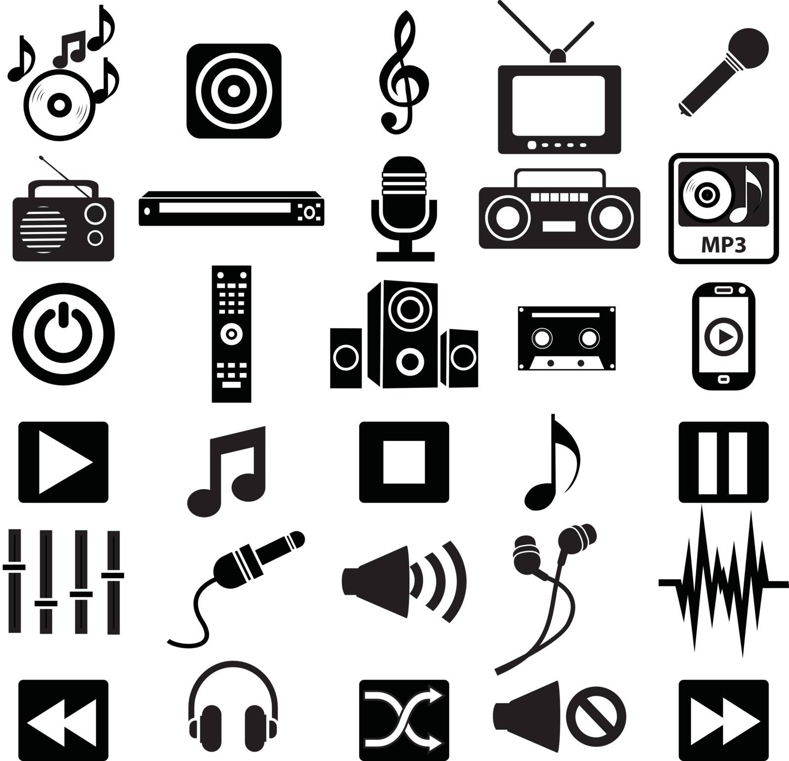 sound and music icon set symbols