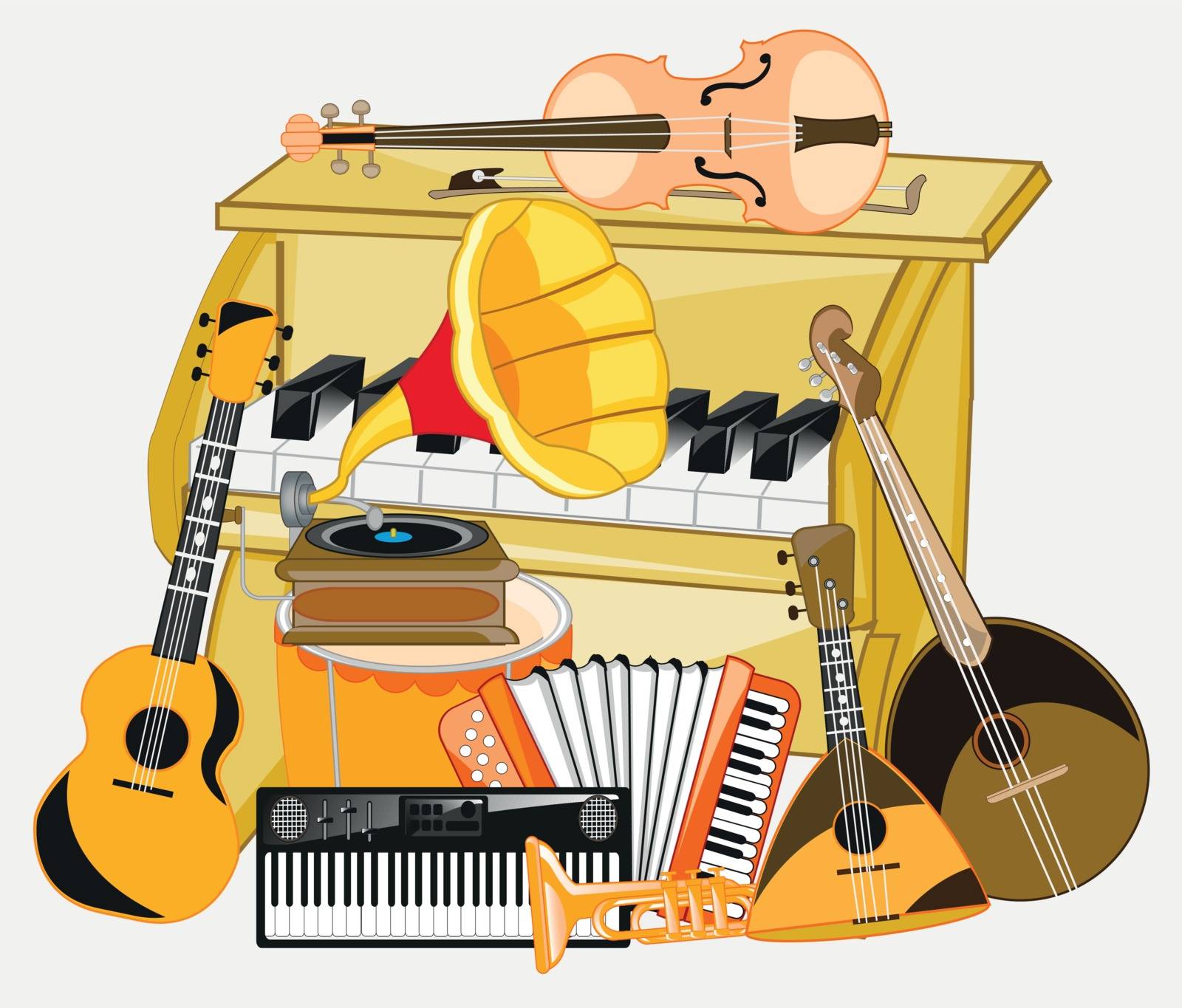Much music instruments on white background is insulated