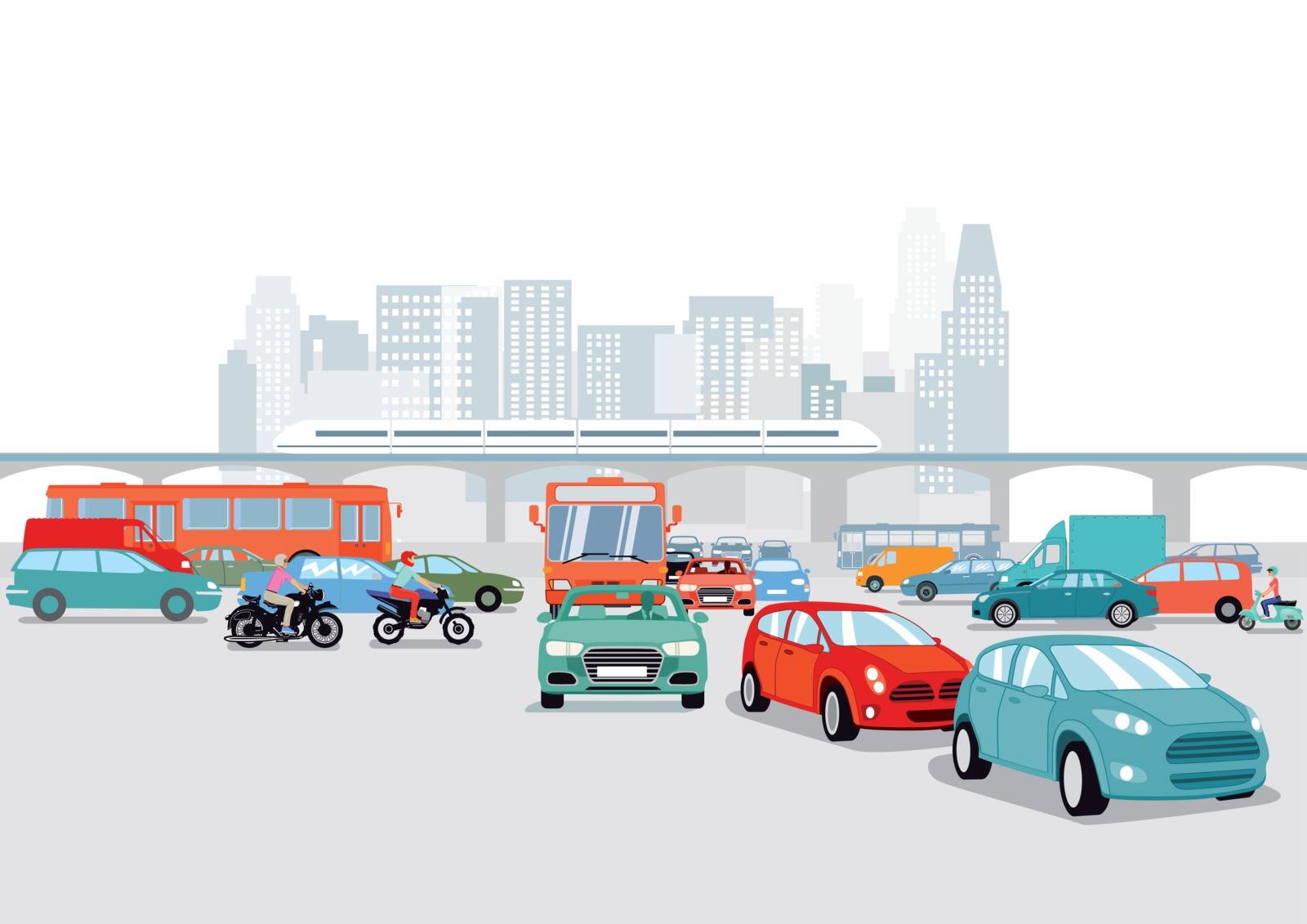 Big city with cars, traffic illustration by scusi