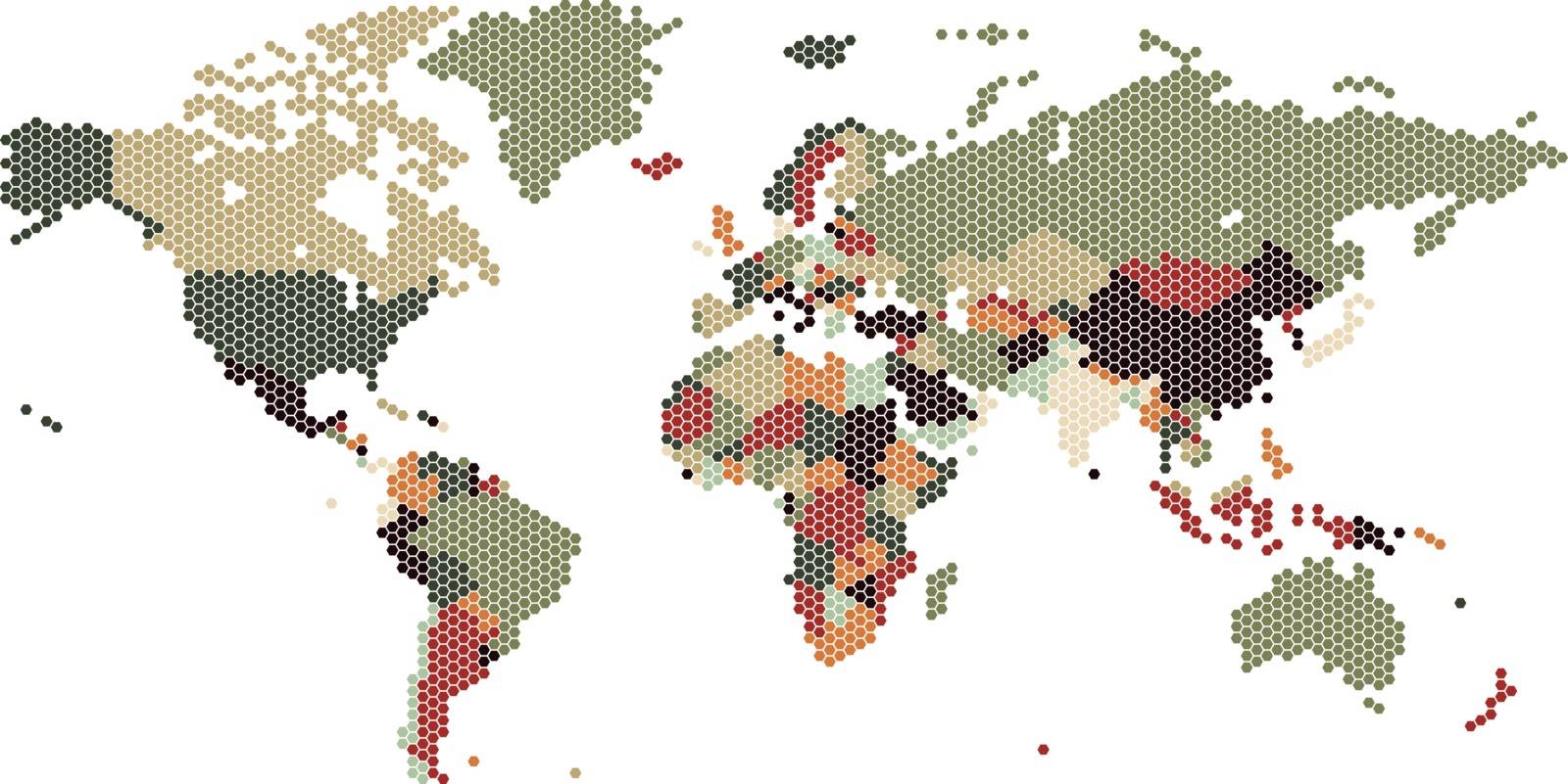 Dotted World map of hexagonal dots by ildogesto