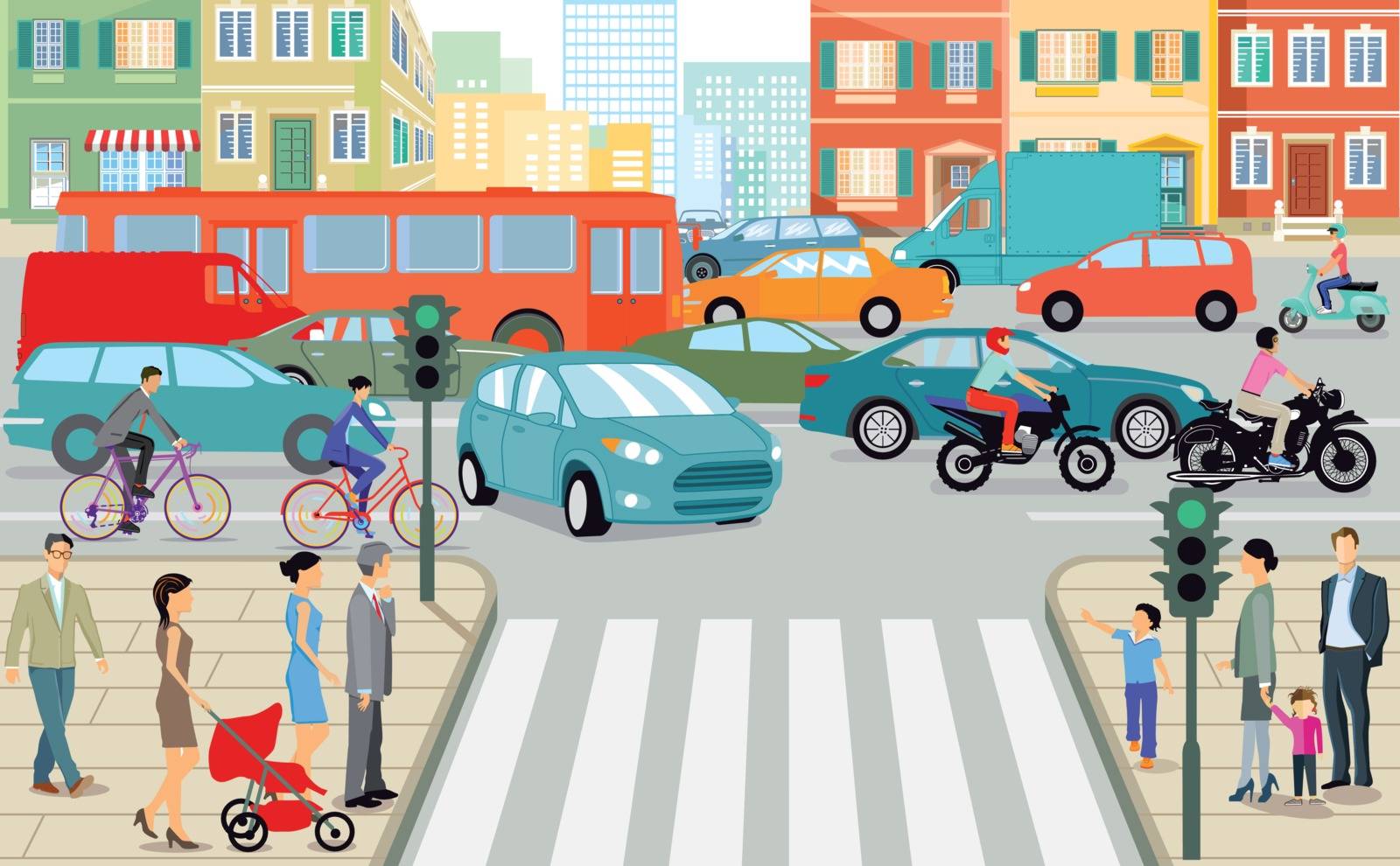 Road traffic in the city, illustration by scusi