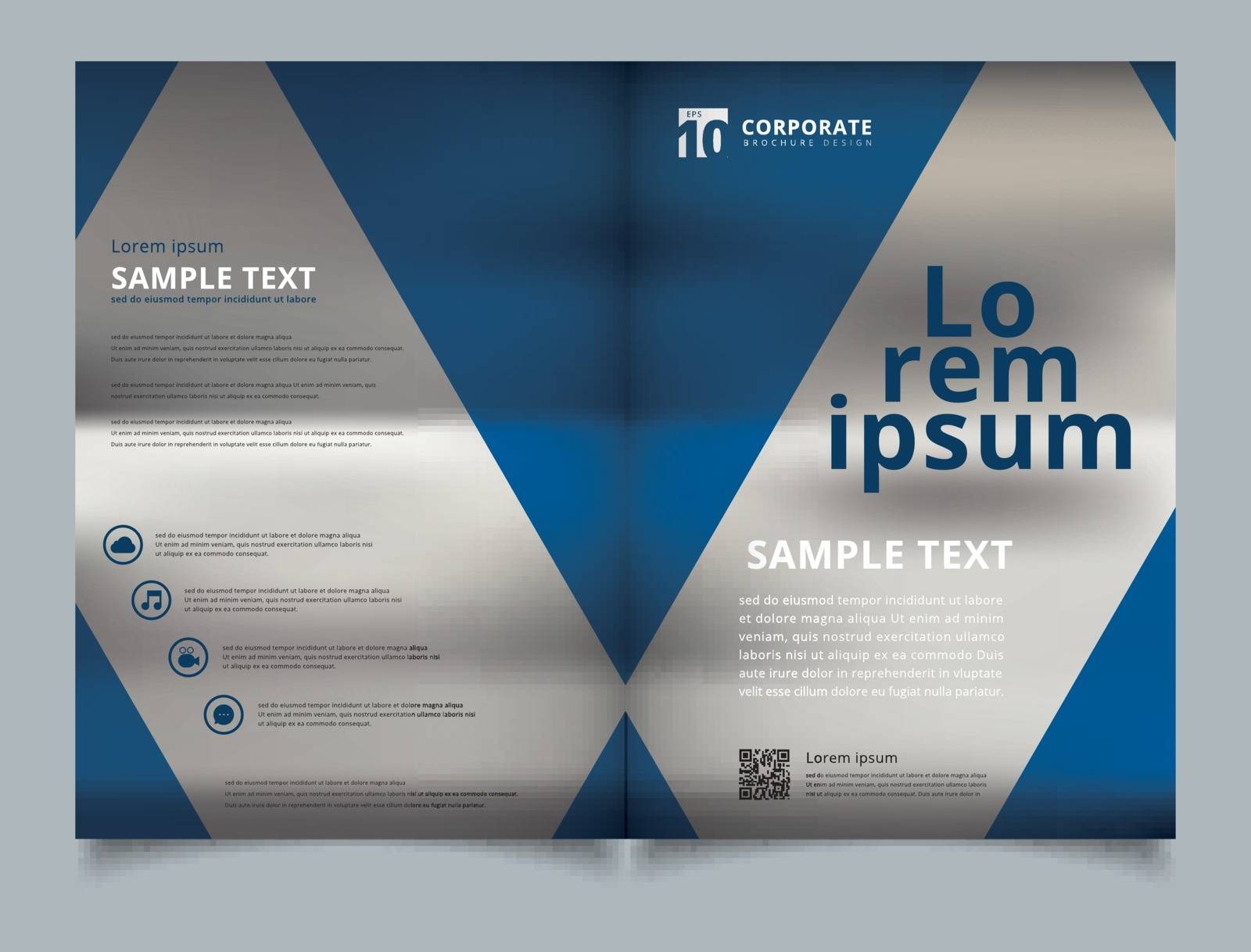 Brochure Template geometric triangle blue color with image backg by phochi