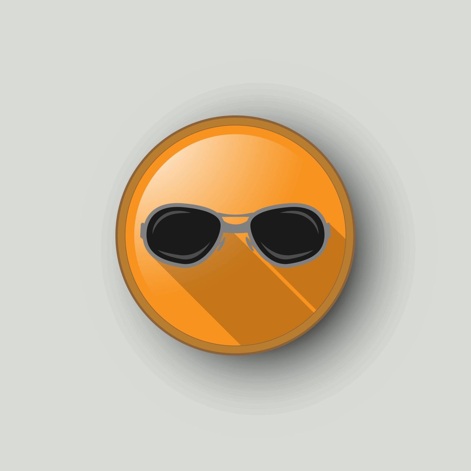 Vector illustration of orange colored circle as the Sun wearing sunglasses emblem.