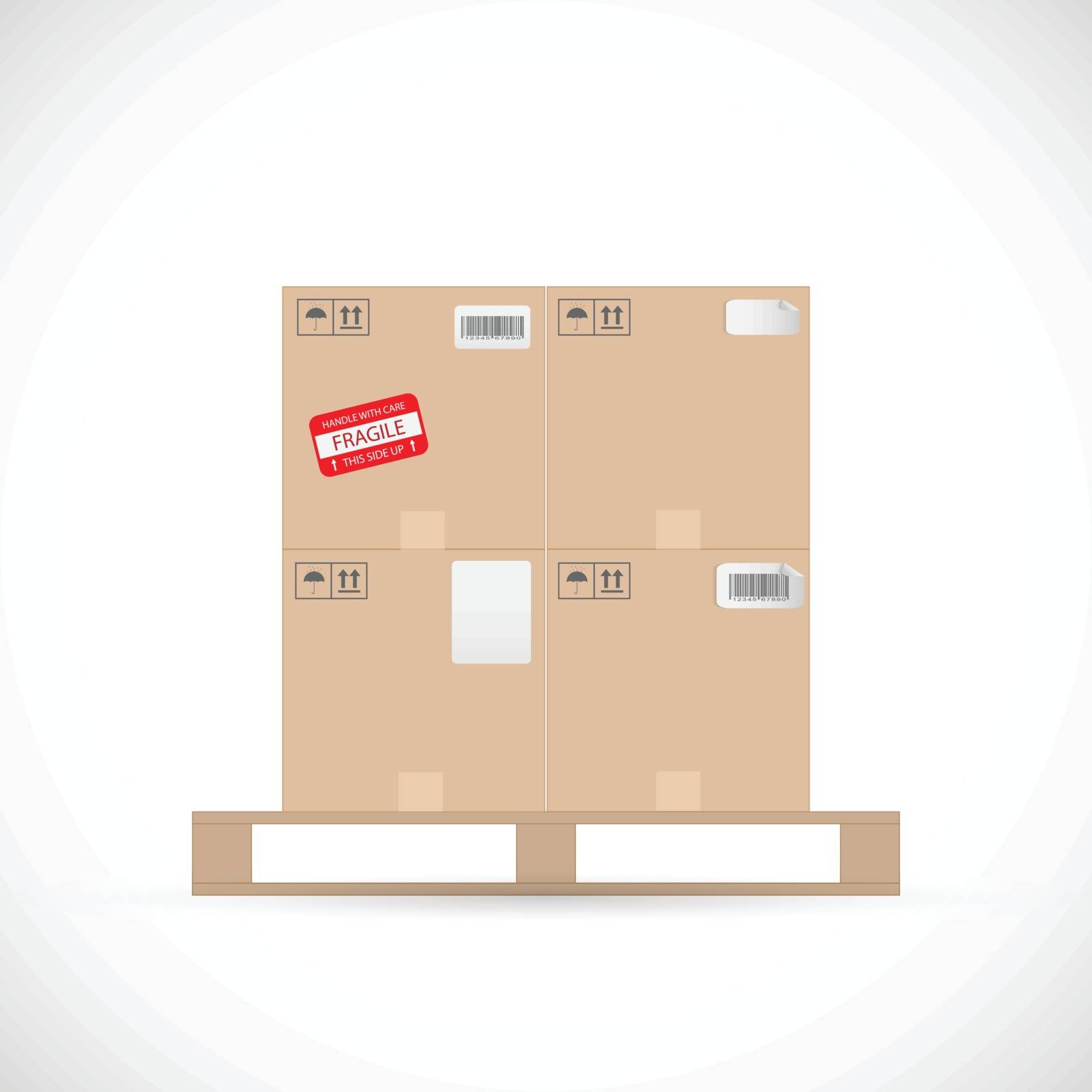 Illustration of a cardboard boxes on a pallet isolated on a white background.
