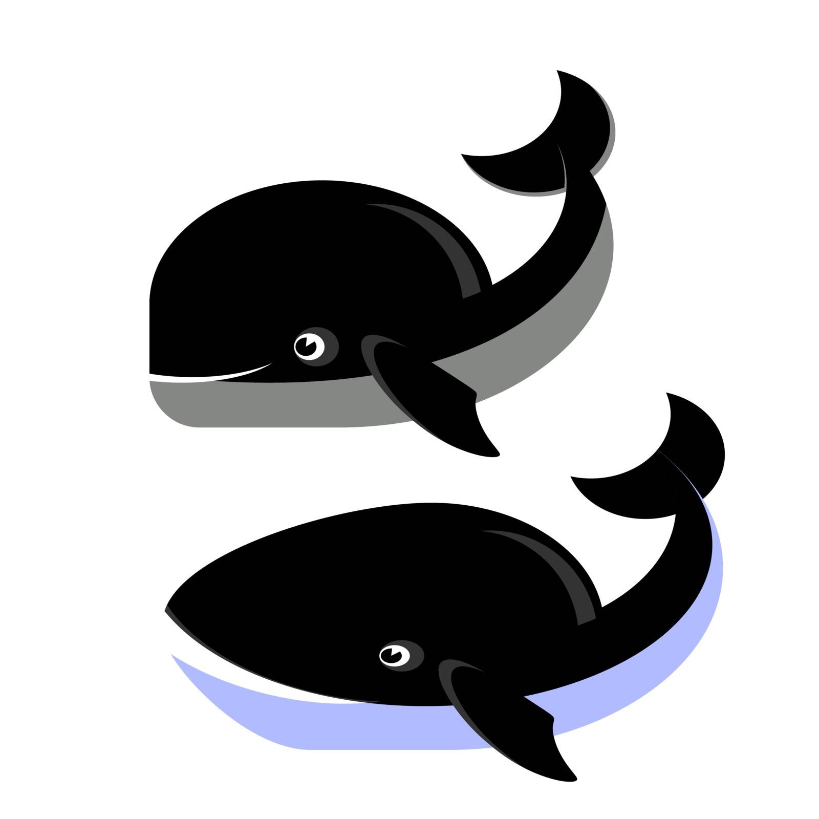 Two Whale Icons Isolated on White Background