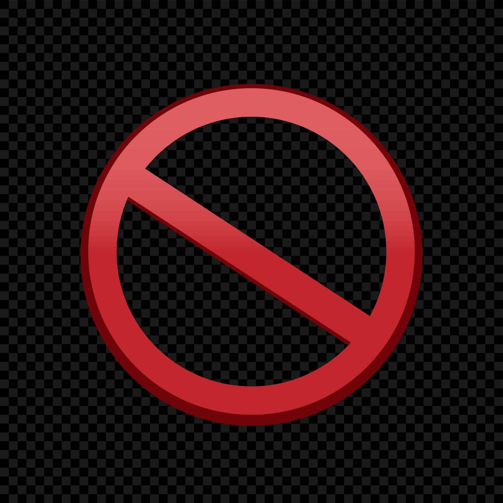 Forbid red symbol template on dark black transparent background. Empty ban sign mockup.