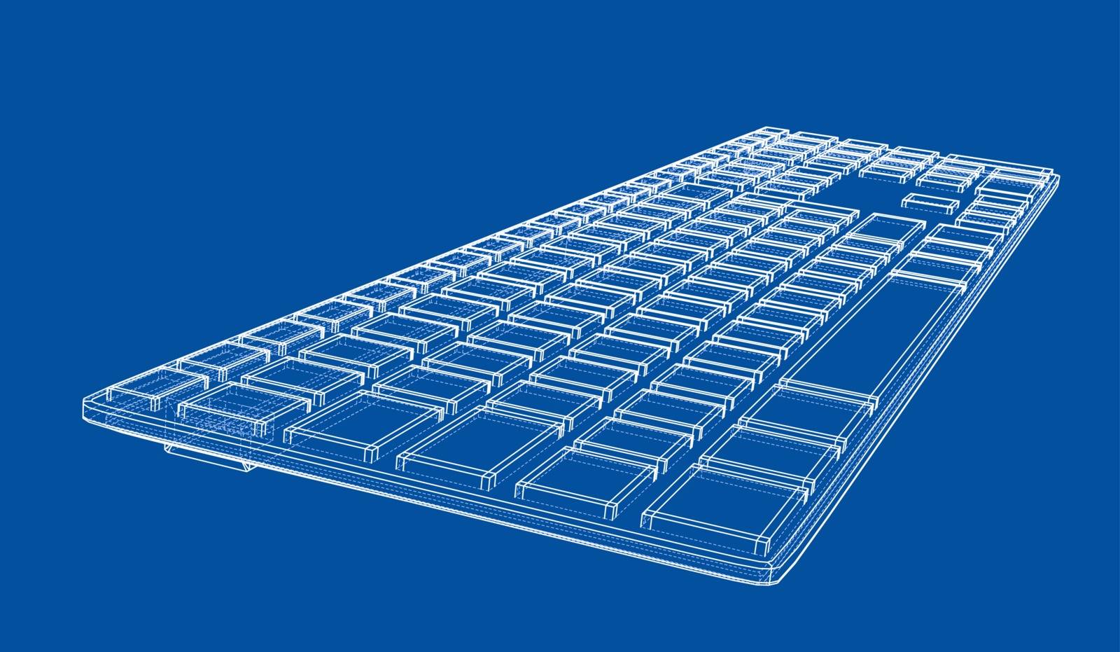 Computer keyboard outline. Vector rendering of 3d. Wire-frame style. The layers of visible and invisible lines are separated