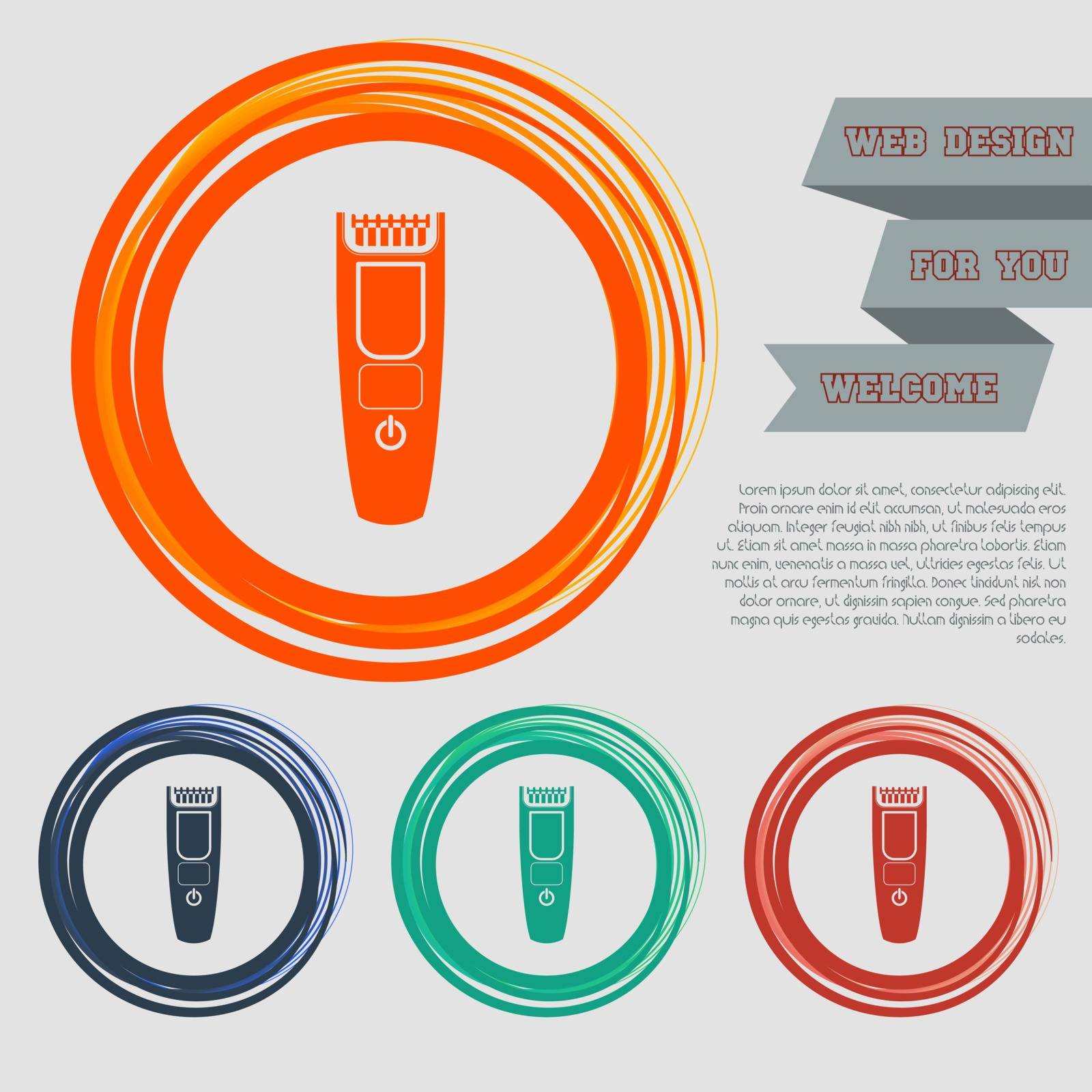 Shaver hairclipper icon on the red, blue, green, orange buttons for your website and design with space text. Vector illustration