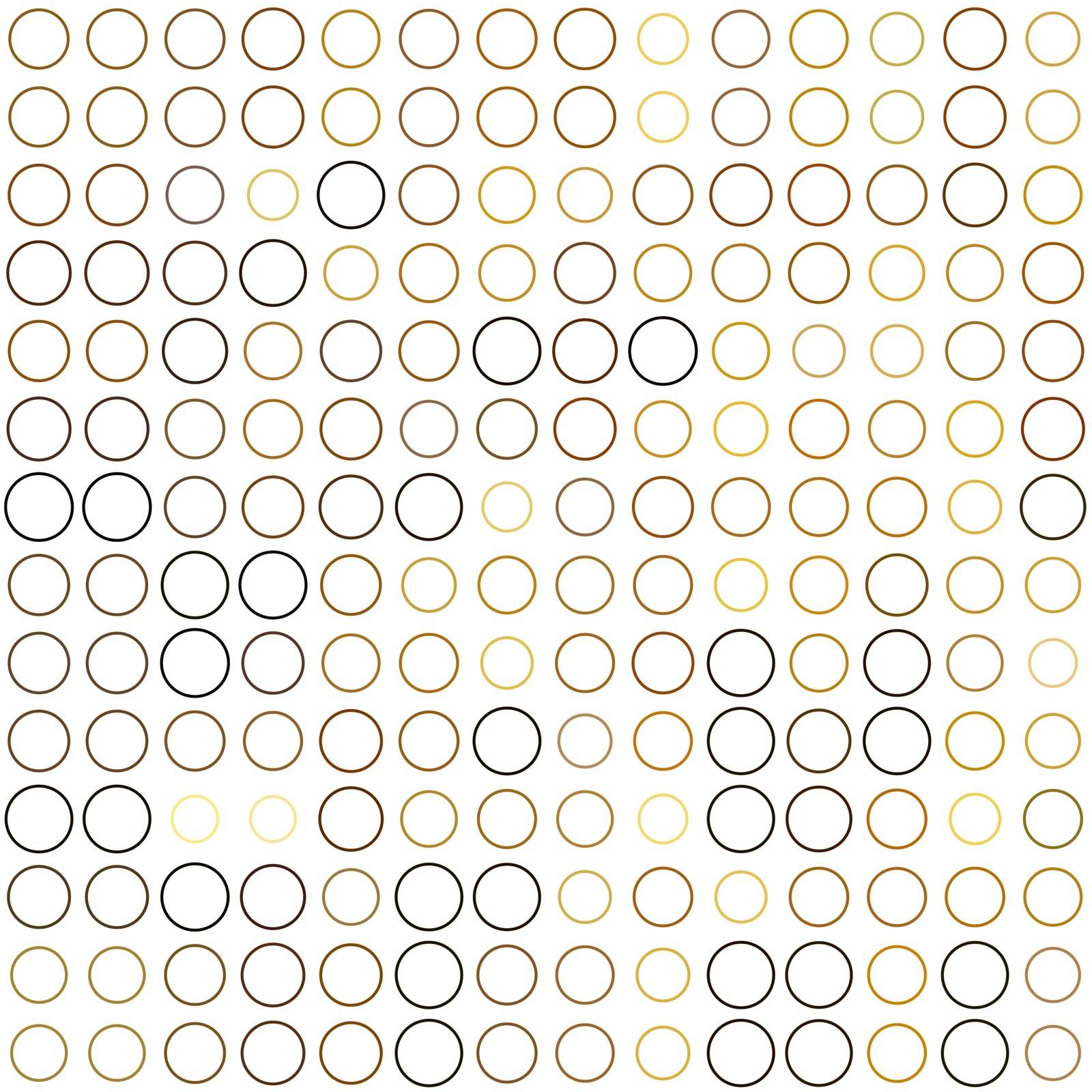 Seamless background made of rings in various sizes and colors ordered in rows. Vector illustration in shades of brown on white background.