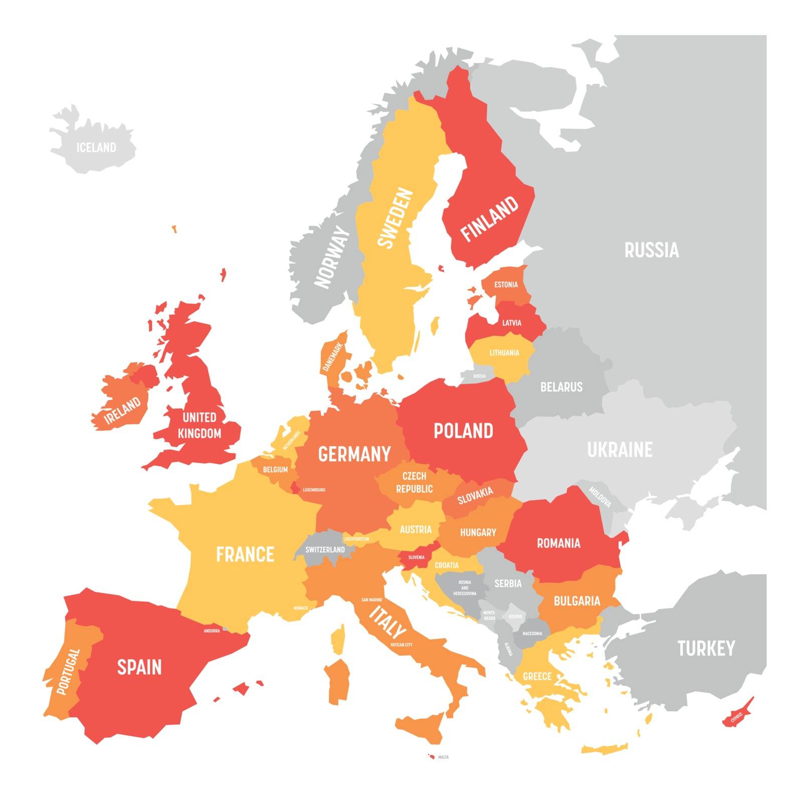 Vector map of EU, European Union in orange colors