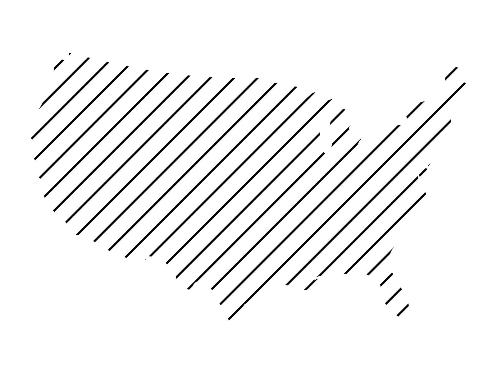 Striped map of United States of America. USA map made of thin black lines on white background.