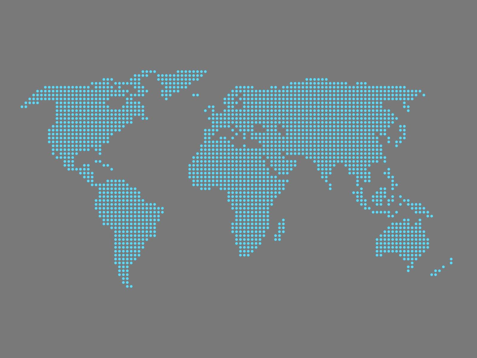 Dotted world map. Blue map on grey background. Vector illustration made of small circles.