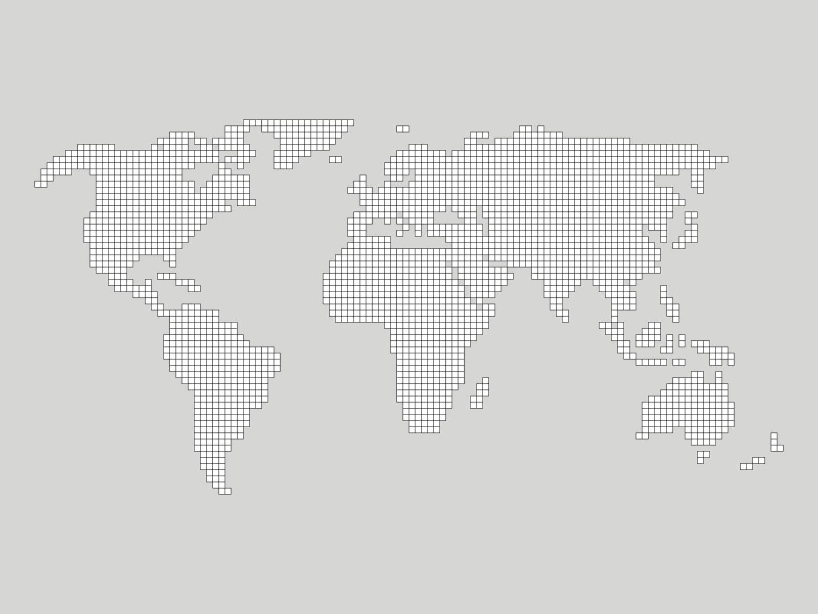 World map grid - tiled by small squares with black outline and white fill on grey background.