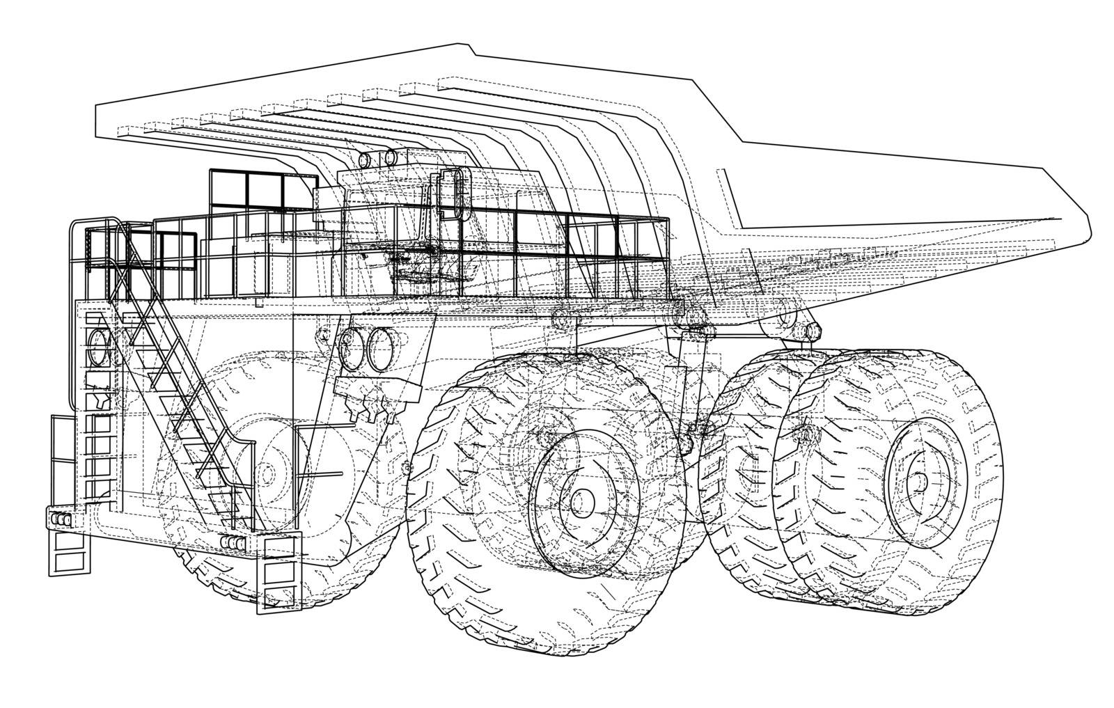Big truck outlined vector rendering of 3d by cherezoff