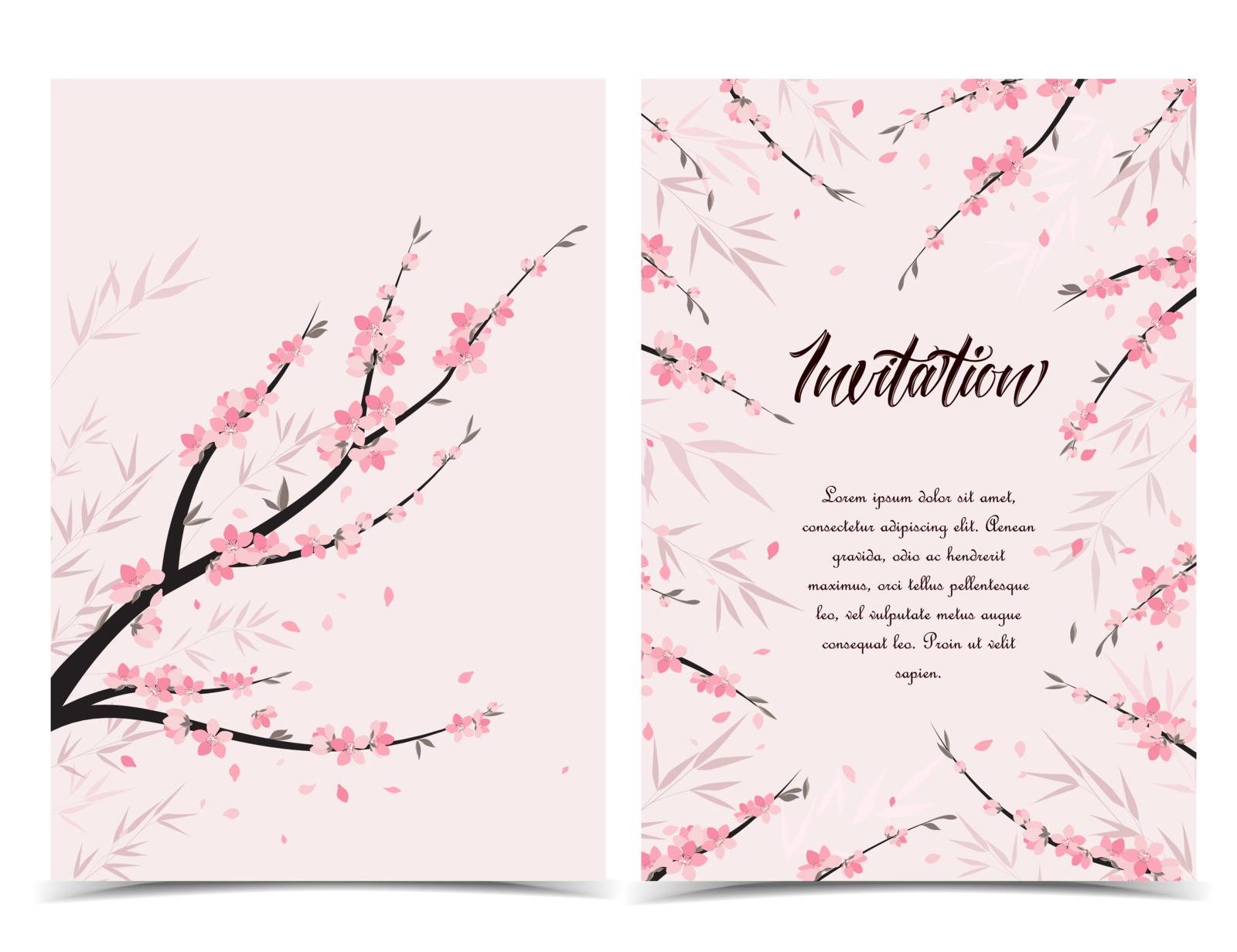 Vector decoration branches with flowers, spring blossom sakura. Set of greeting cards